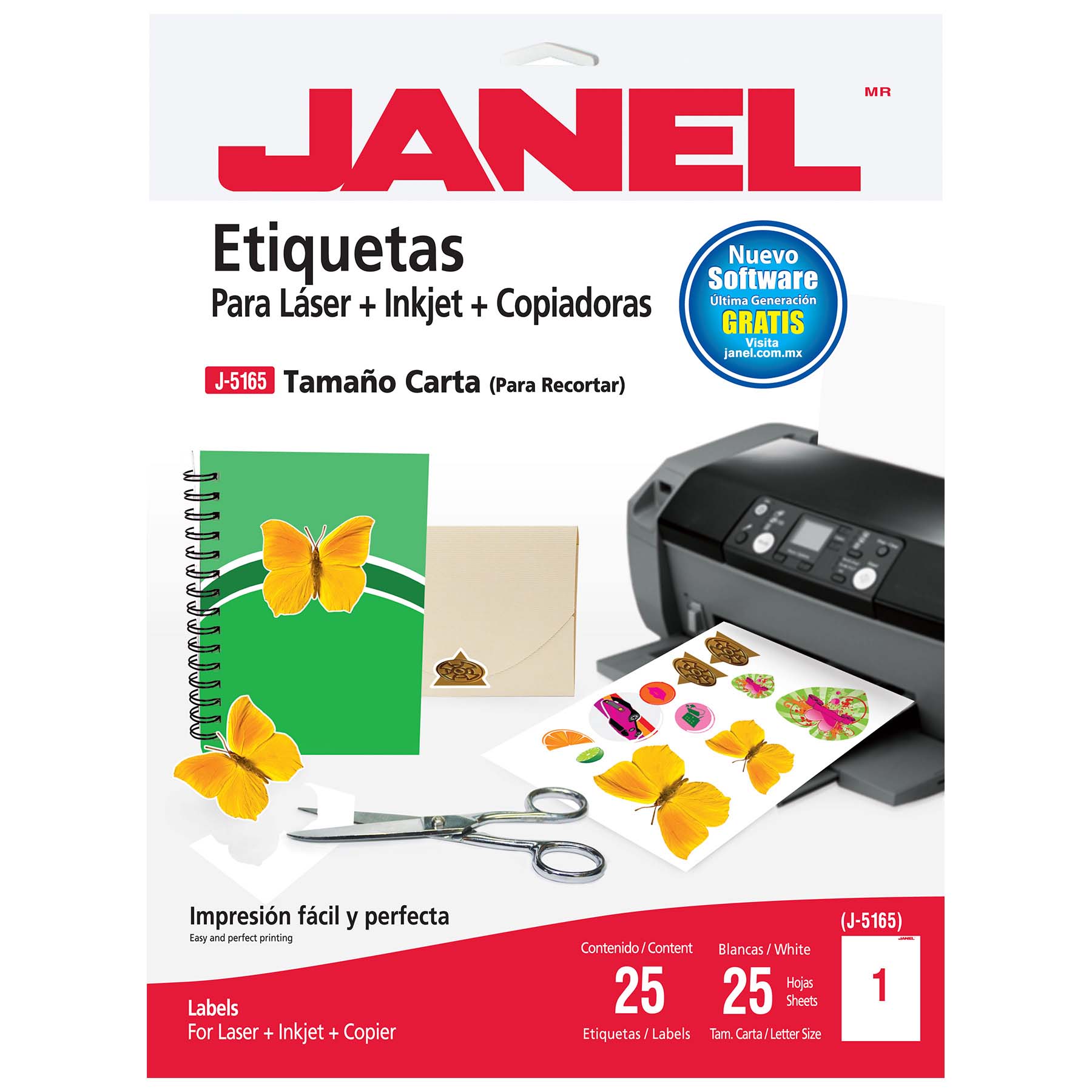 Etiqueta Janel J5165 Carta 21.6 x 27.9 cm. C/25 h.