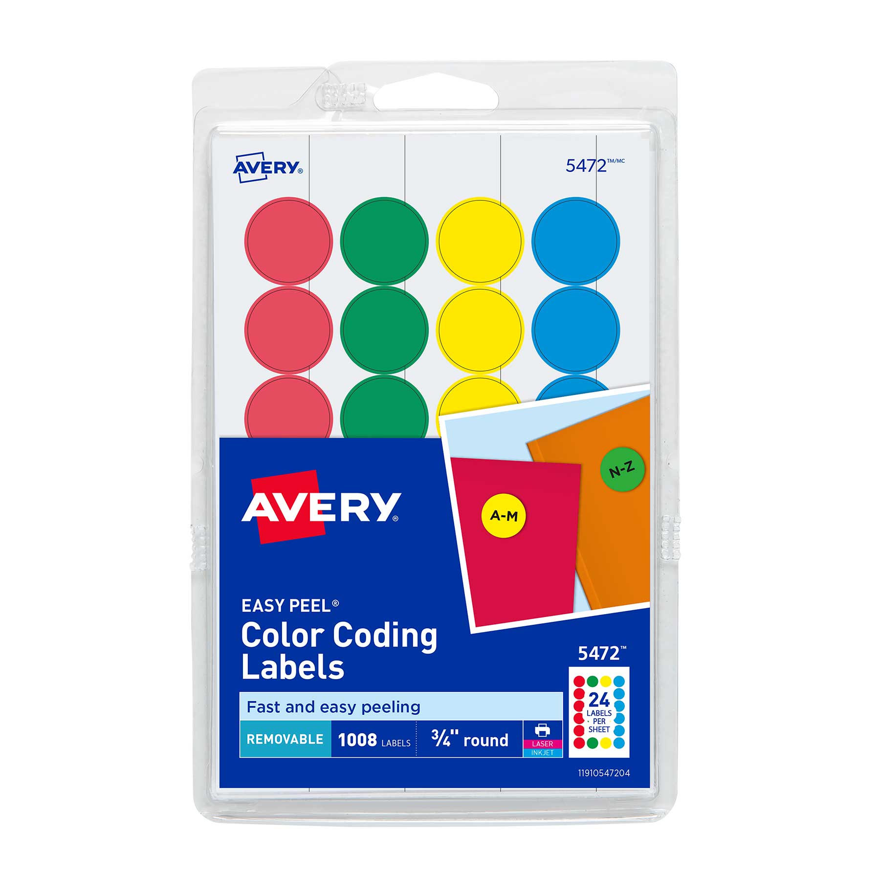 Etiqueta Redonda Avery 5472 3/4" Bl/1008 Colores Surtidos