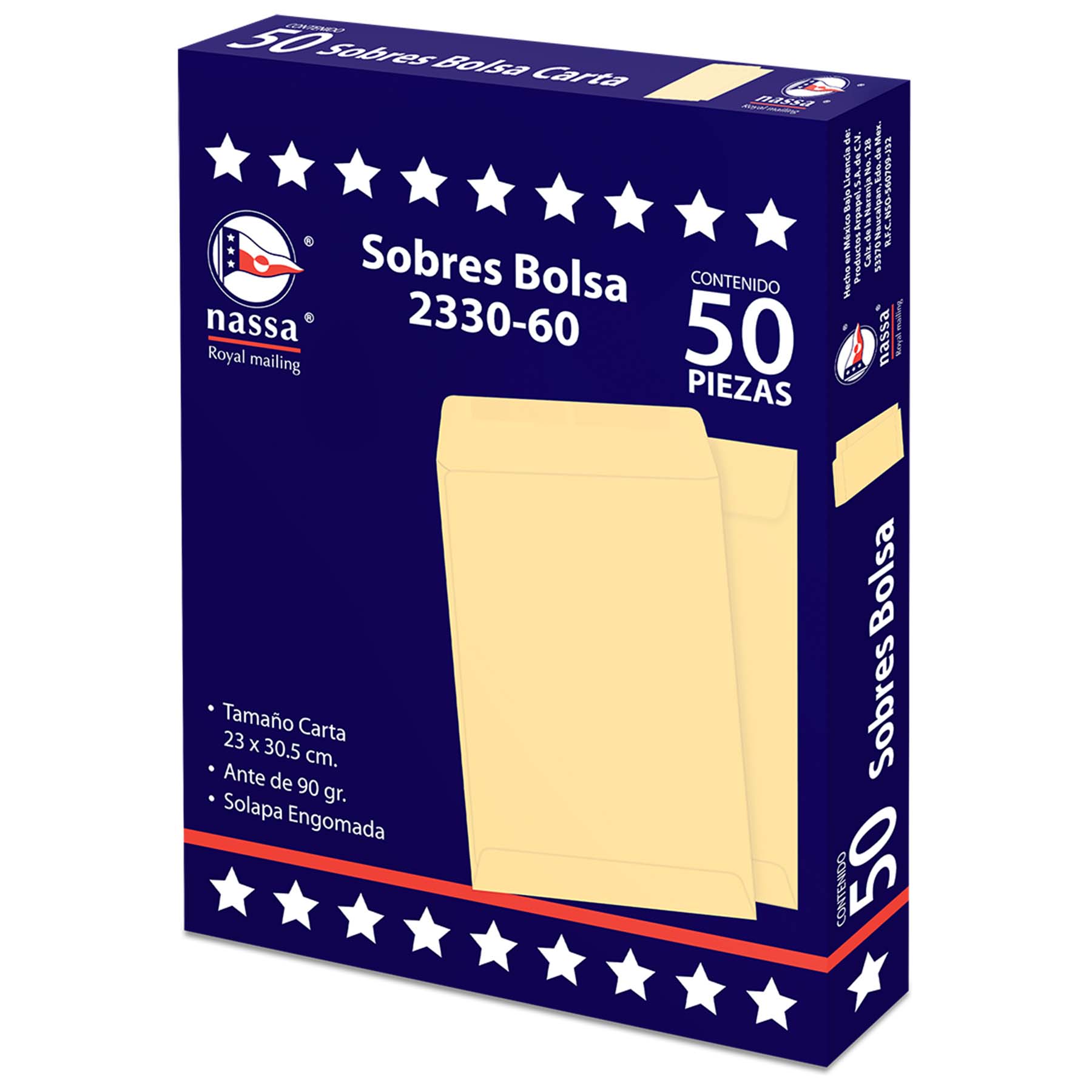 Sobre Bolsa Ante Nassa 2330 C/50 Carta 23 x 30.5 cm. 90 g.