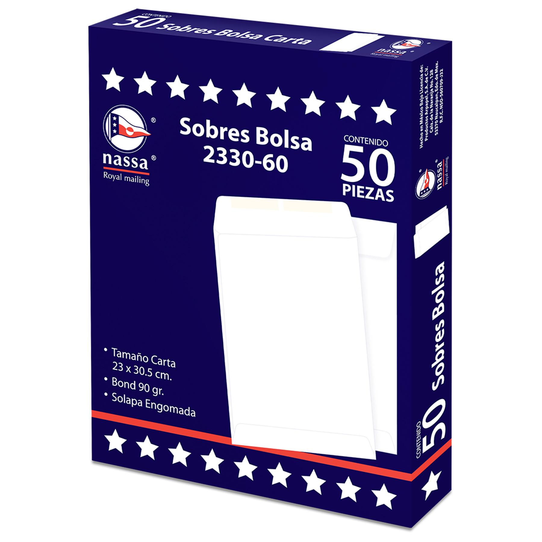 Sobre Bolsa Bond Nassa 2330 C/50 Carta 23 x 30.5 cm. 90 g.