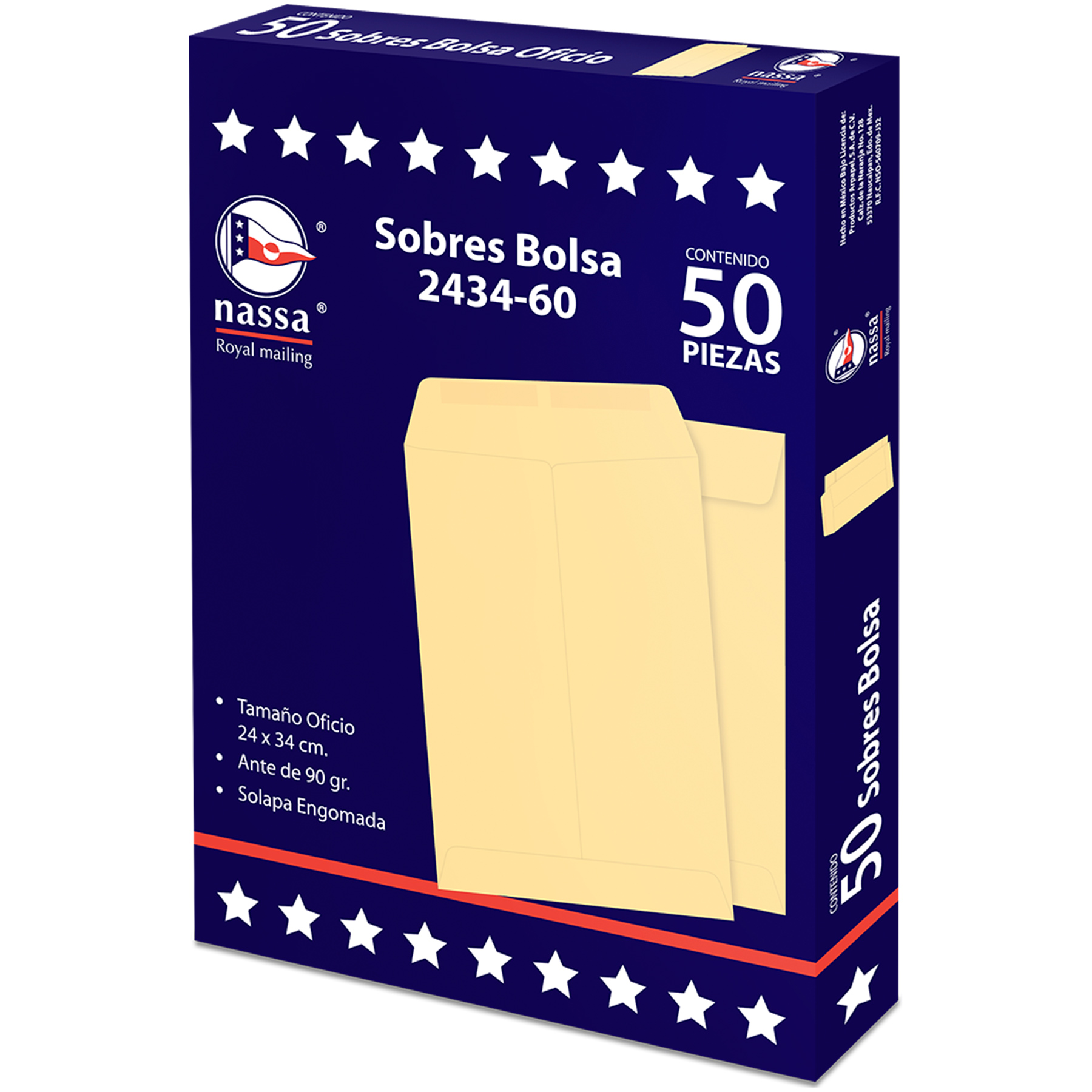 Sobre Bolsa Ante Nassa 2434-60 C/50 Oficio 24 x 34 cm. 90 g.