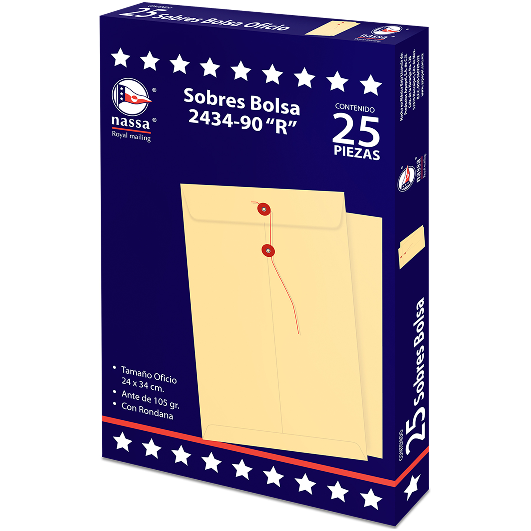 Sobre Bolsa Ante Nassa 2434-90 R C/25 Oficio 24 x 34 cm. 105 g.