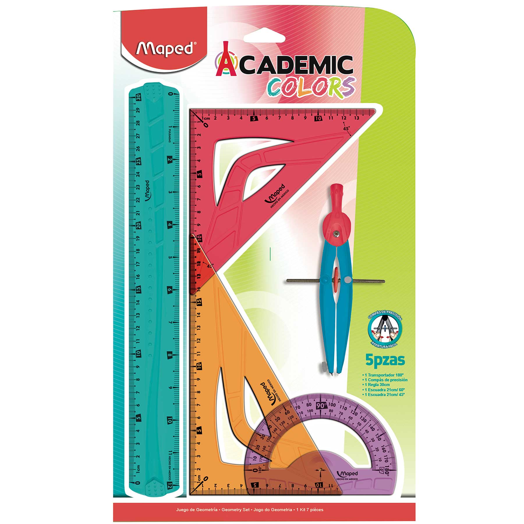 Equipo de Geometría Flexible Maped Academic Colors, Compás de Plástico