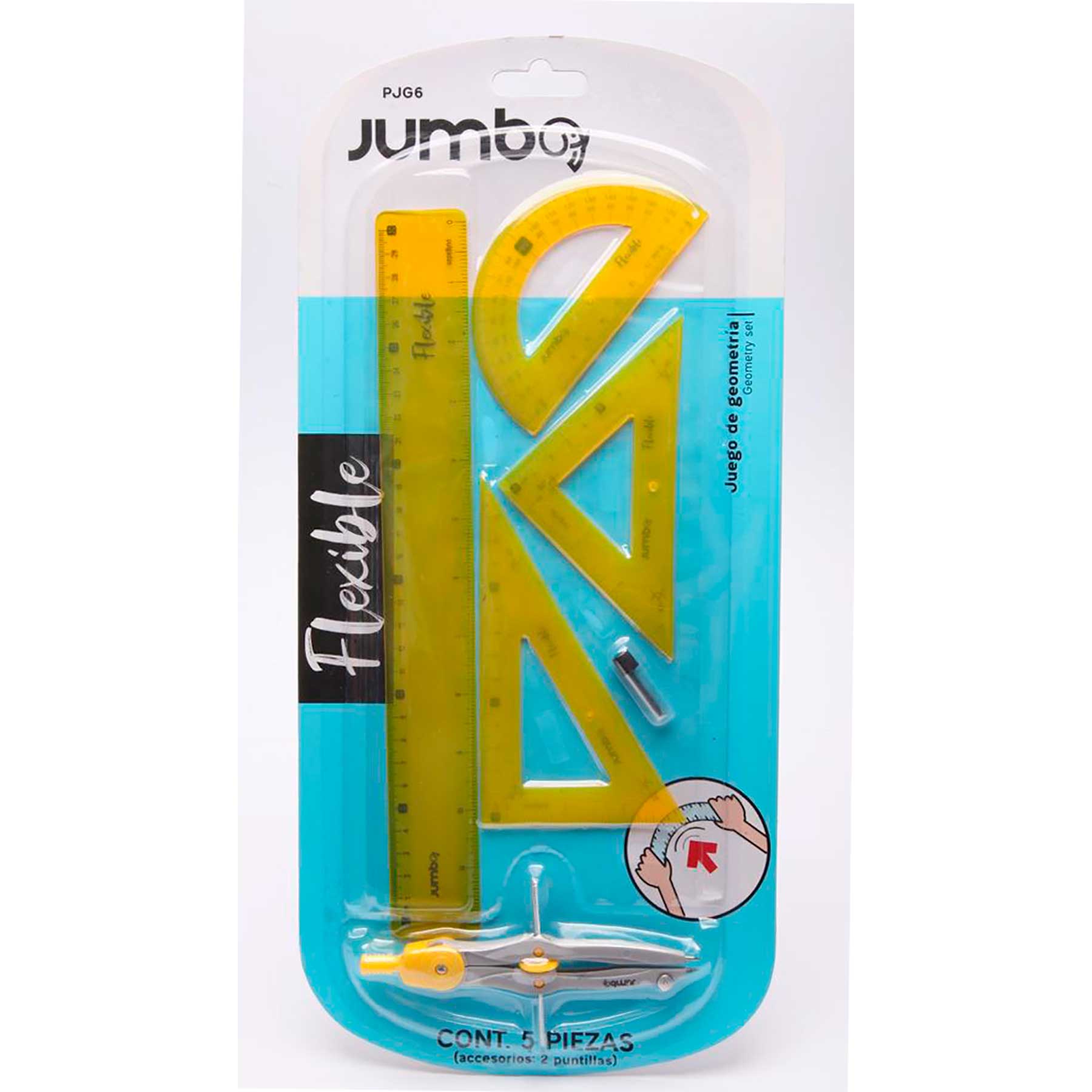 Equipo de Geometría Flexible Jumbo PJG6, Compás Plástico