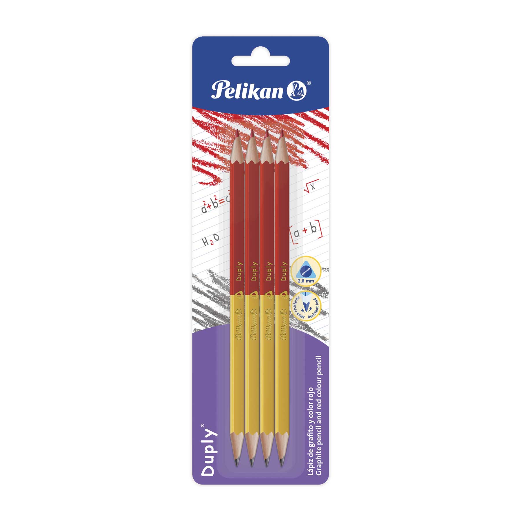 Lápiz Rojo y Grafito Pelikan Duply Triangular Bl/4