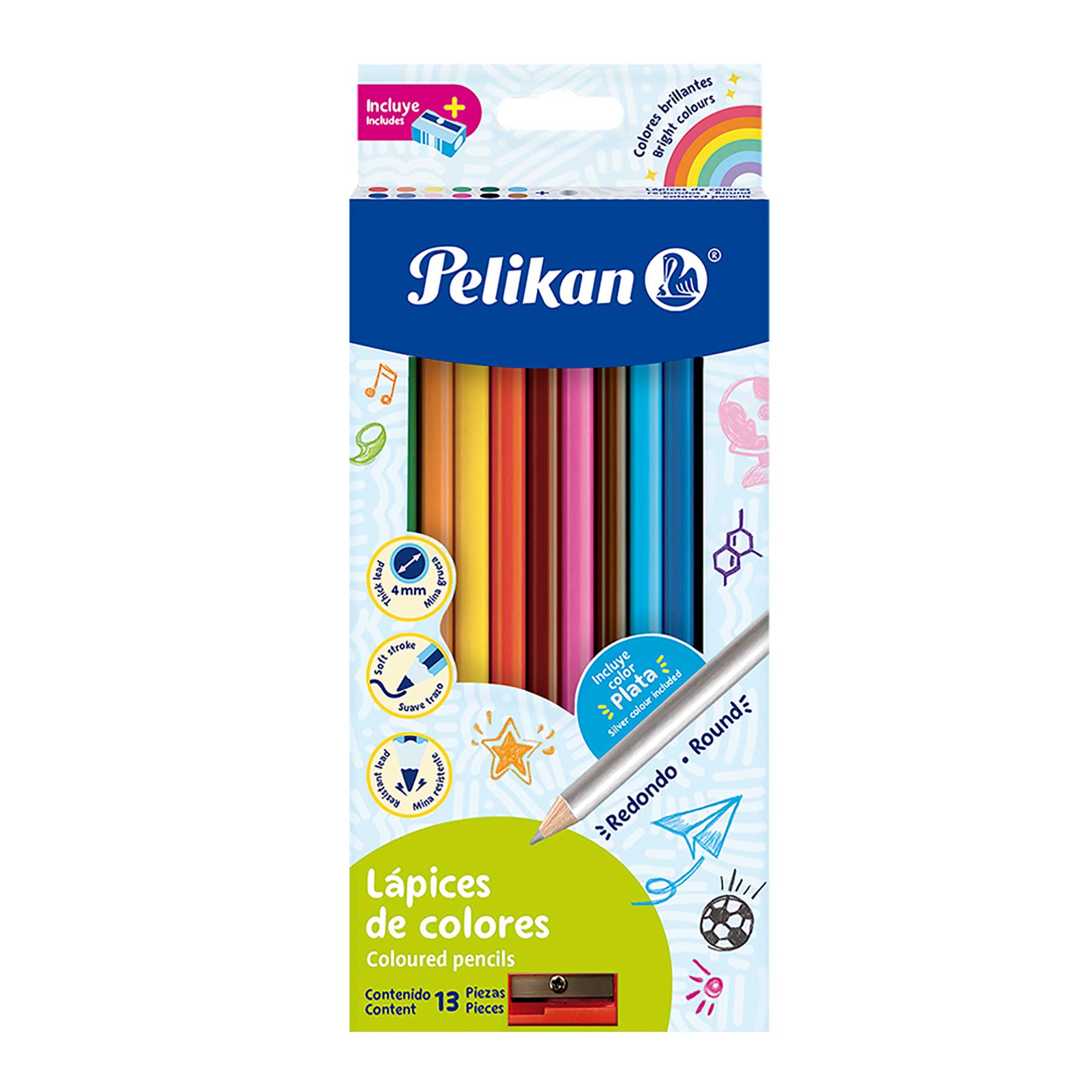 Lápices de Colores Pelikan Redondos Mina Gruesa 4 mm C/12