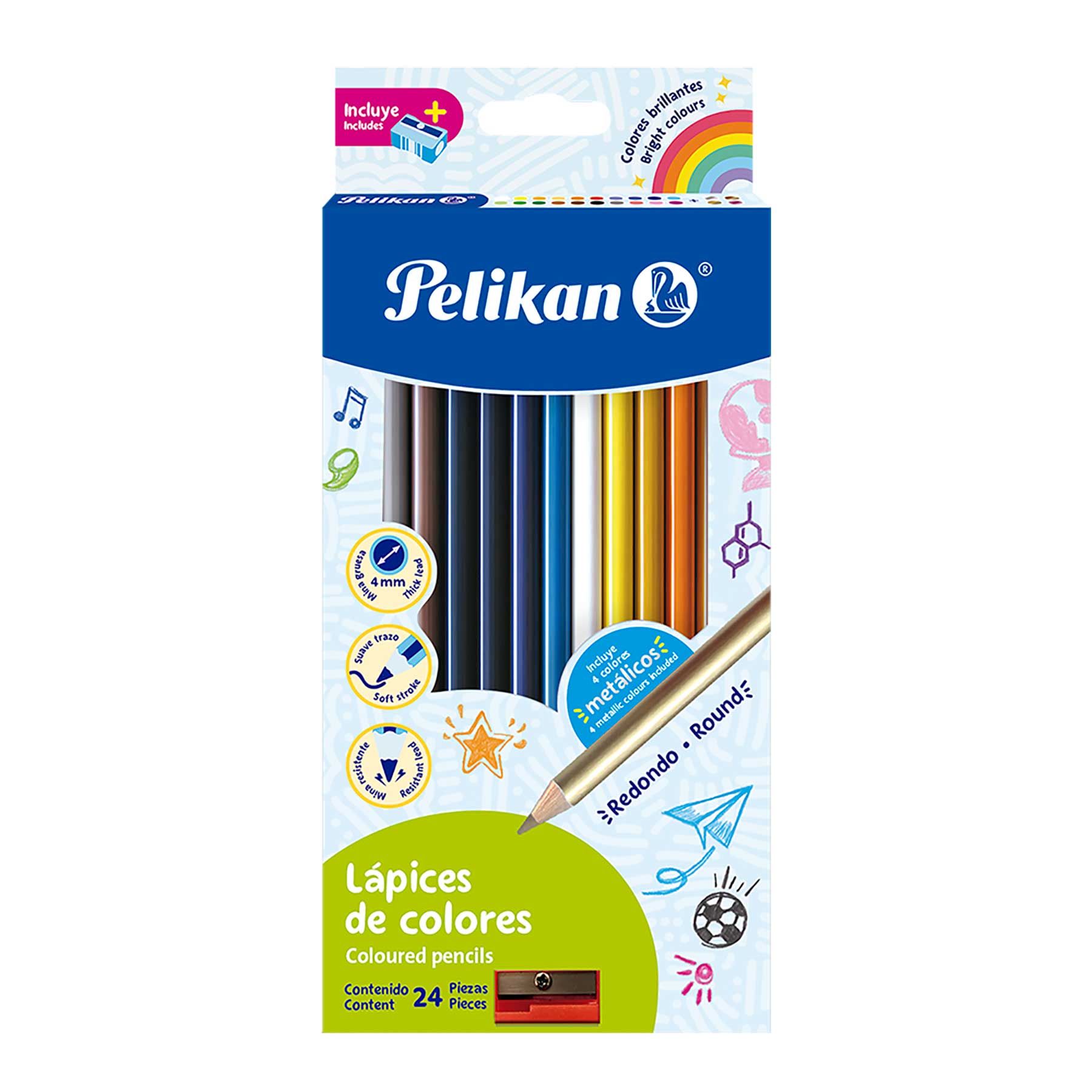 Lápices de Colores Pelikan Redondos Mina Gruesa 4 mm C/24