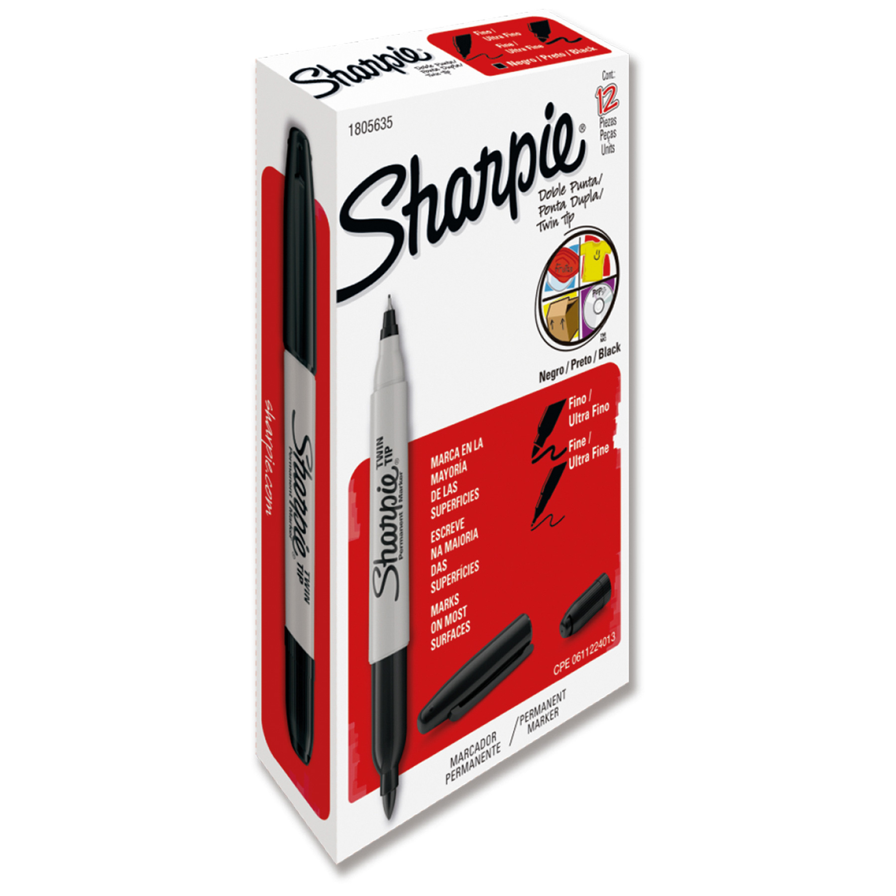 Marcador Permanente Sharpie Twin Tip Negro, Punto Fino y Ultra Fino