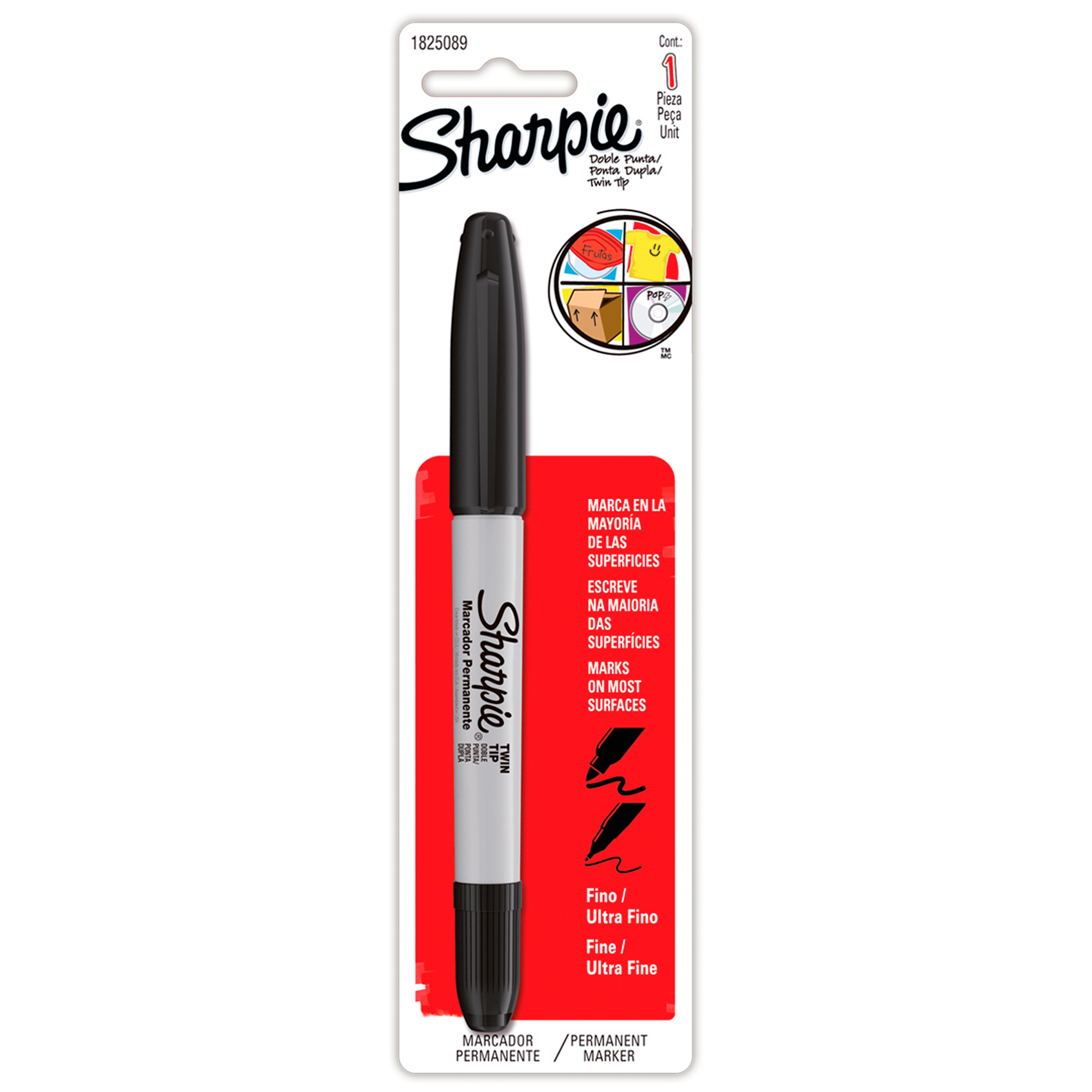 Marcador Permanente Sharpie Twin Tip Bl/1 Negro, Punto Fino y Ultra Fino
