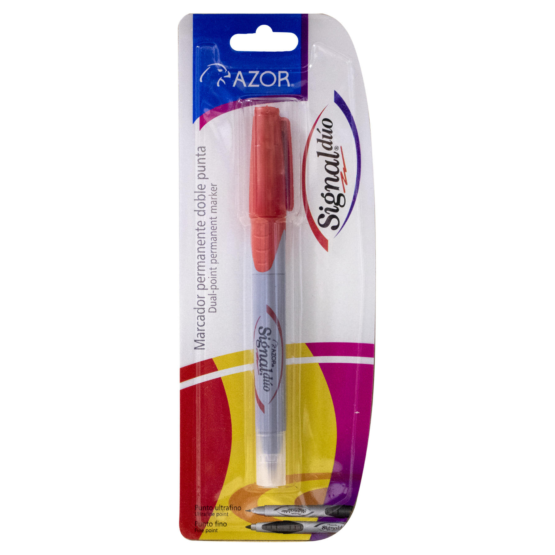 Marcador Permanente Azor Signal Duo Bl/1 Rojo, Punto Fino y Ultra Fino