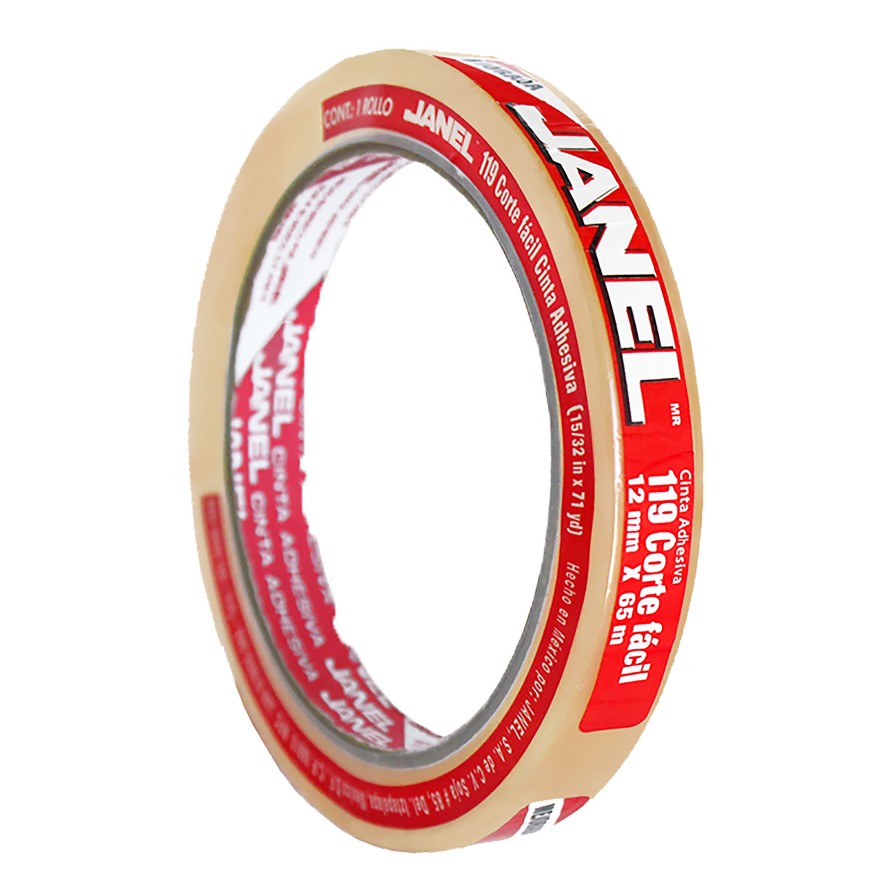 Cinta Adhesiva Janel 119, 12 mm x 65 m. Corte Fácil