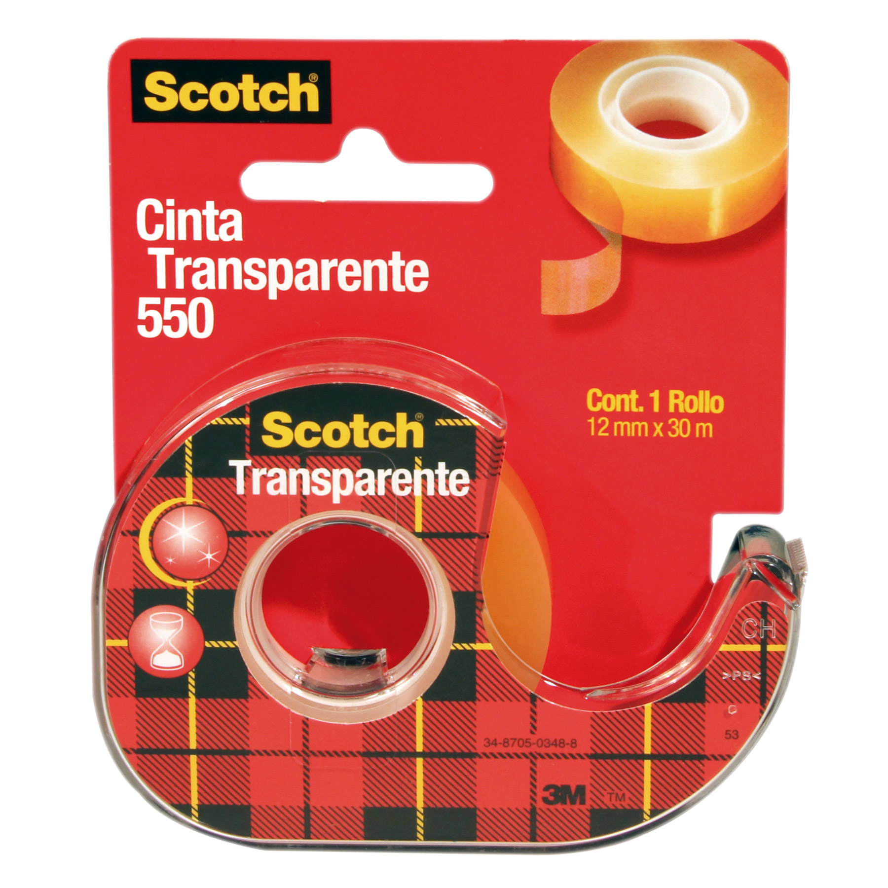 Cinta Adhesiva Celofán con Despachador Scotch 550, Rollo 12 x 30 m.