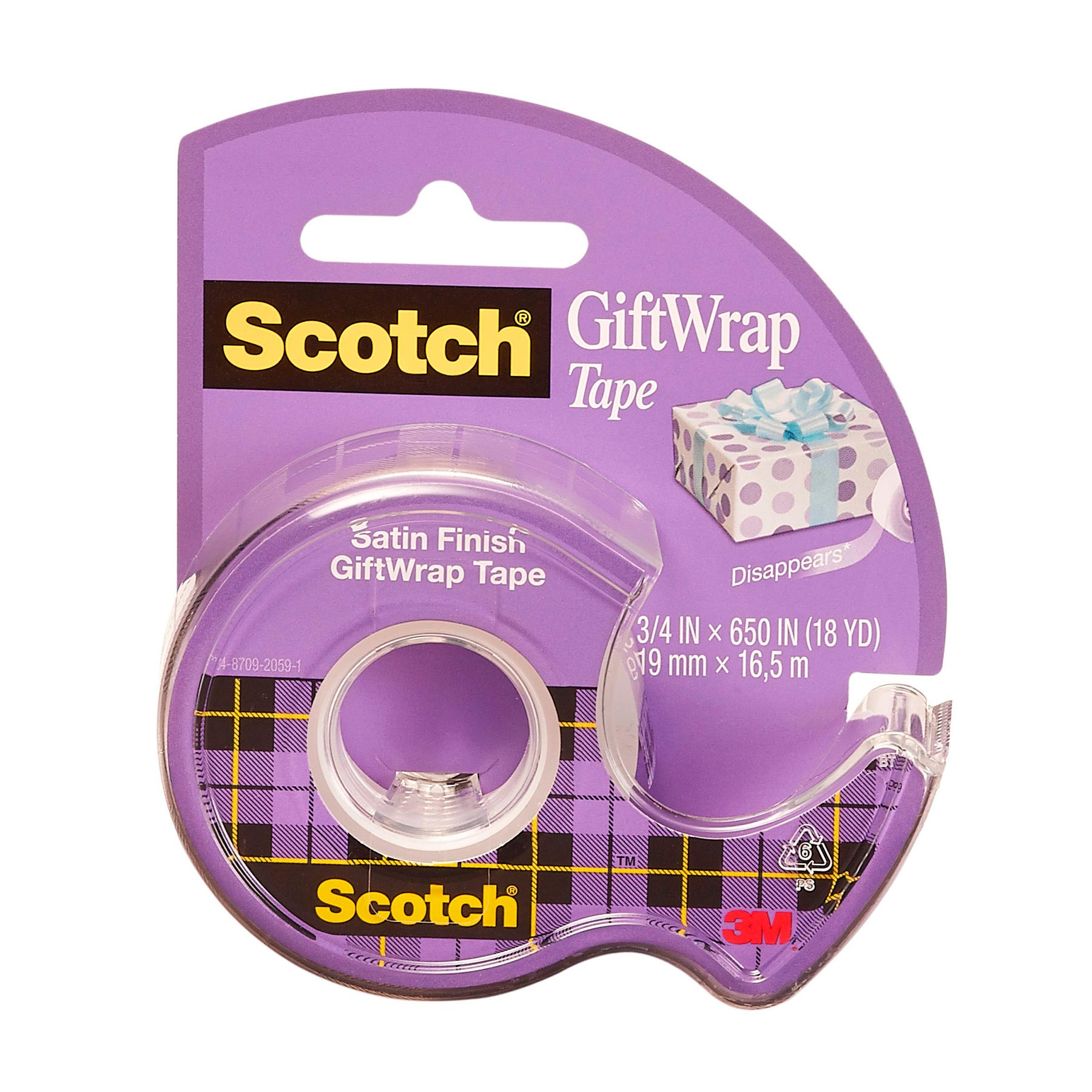 Cinta Adhesiva con Despachador Scotch Gift Wrap, Rollo 19 x 16.5 m.