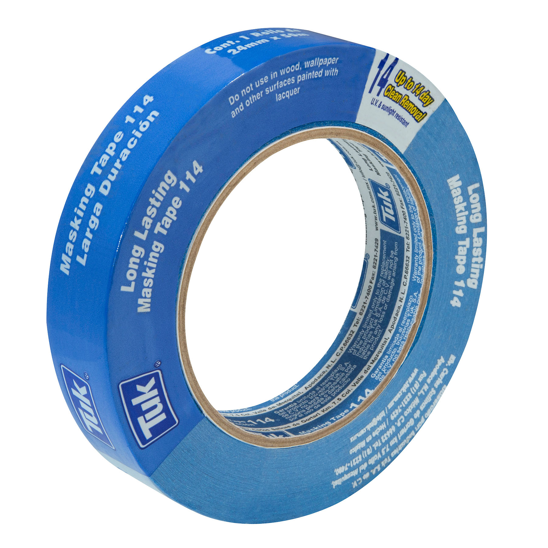 Cinta Adhesiva Masking Azul Tuk 114, 24 mm x 50 m.