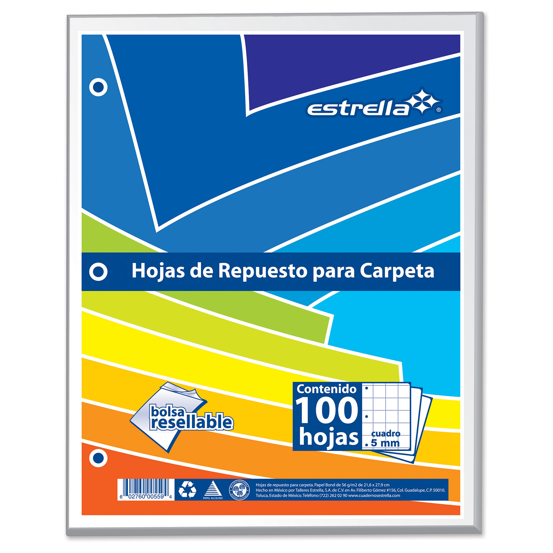 Hojas de Repuesto para Carpeta Estrella 0562, Cuadro Chico, Carta,100 h.