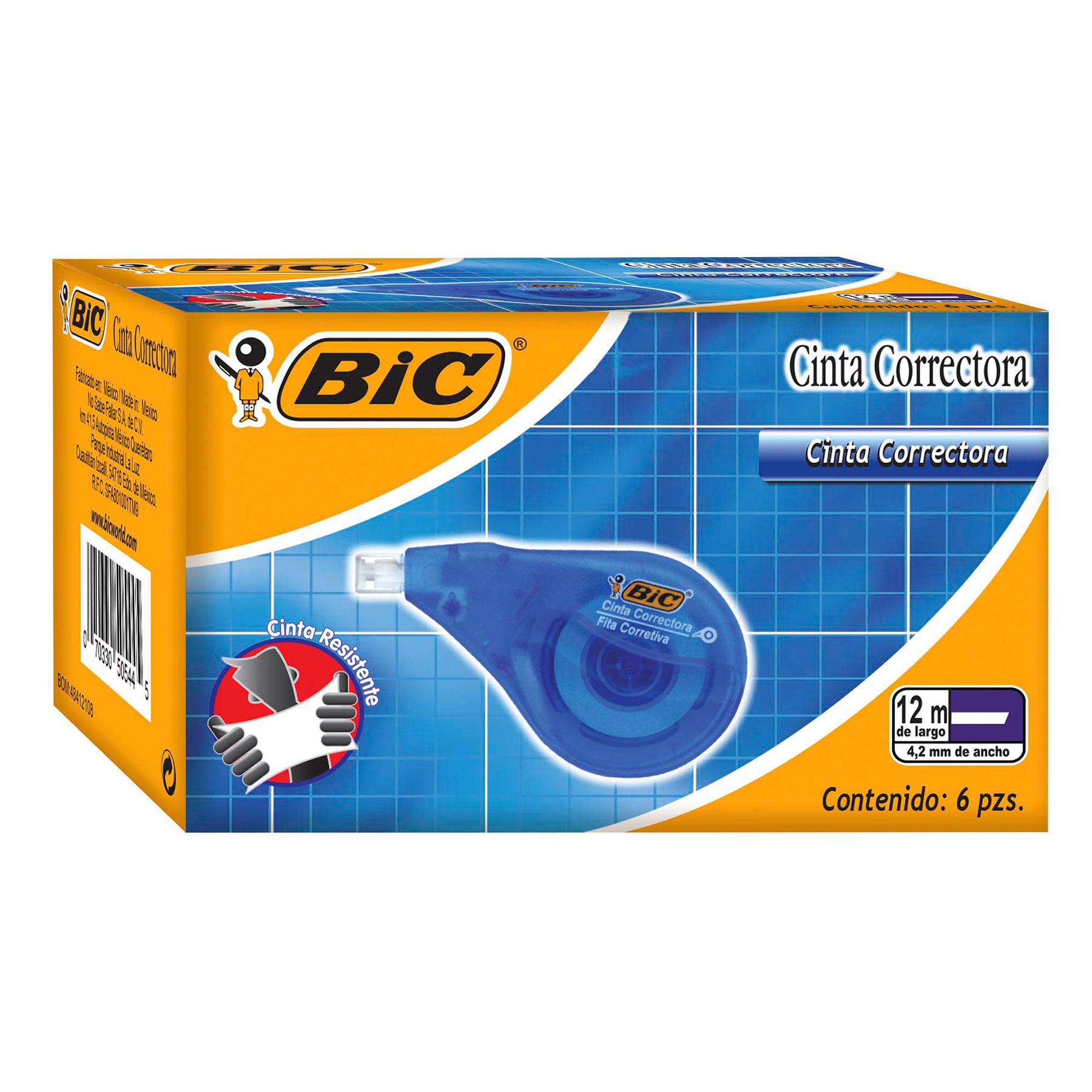 Cinta Correctora Bic Azul 4.2 mm x 12 m.