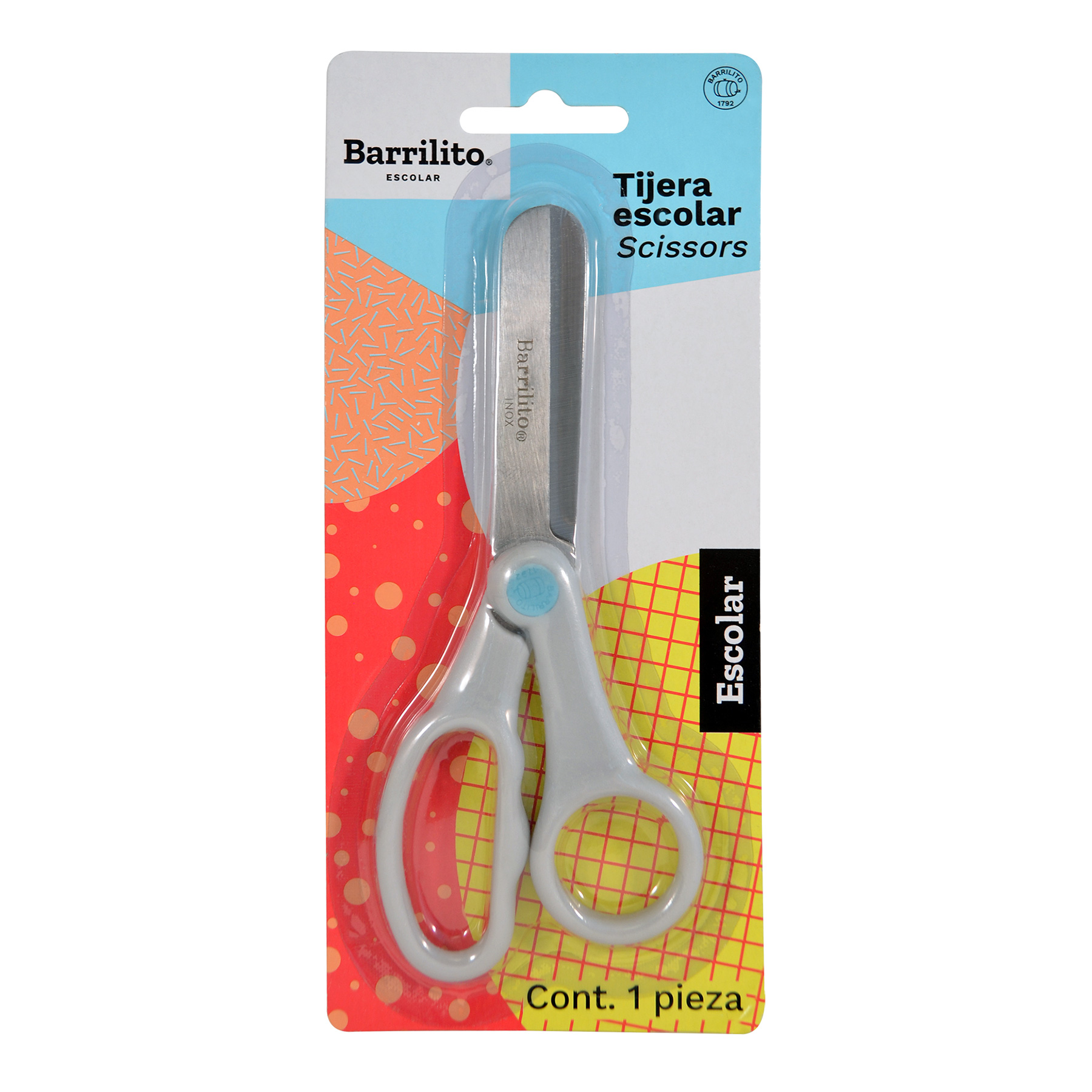 Tijera Escolar Barrilito B-60 Punta Roma 5" Mango Plástico