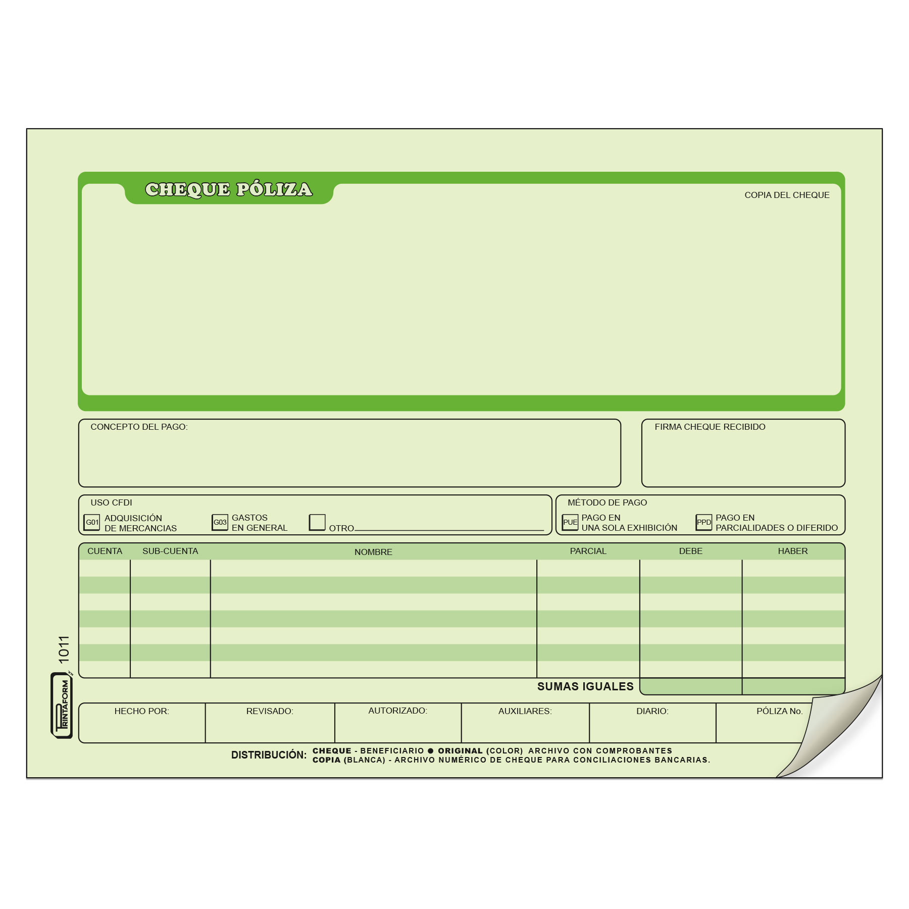 Cheque Poliza Printaform 1011 1/2 Oficio C/25 Jgos.