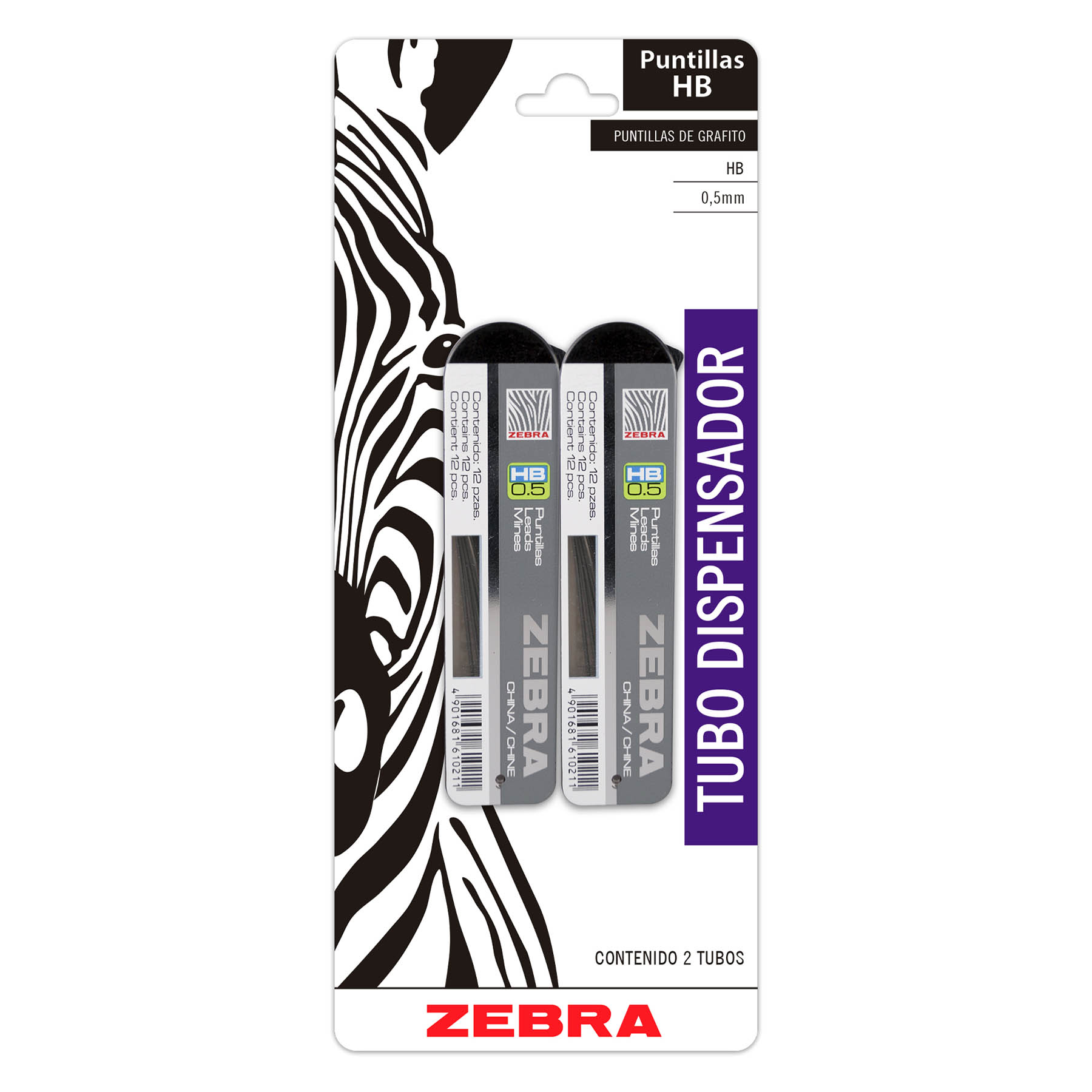 Puntillas 0.5 mm Zebra HB Tubo C/12 Bl/2