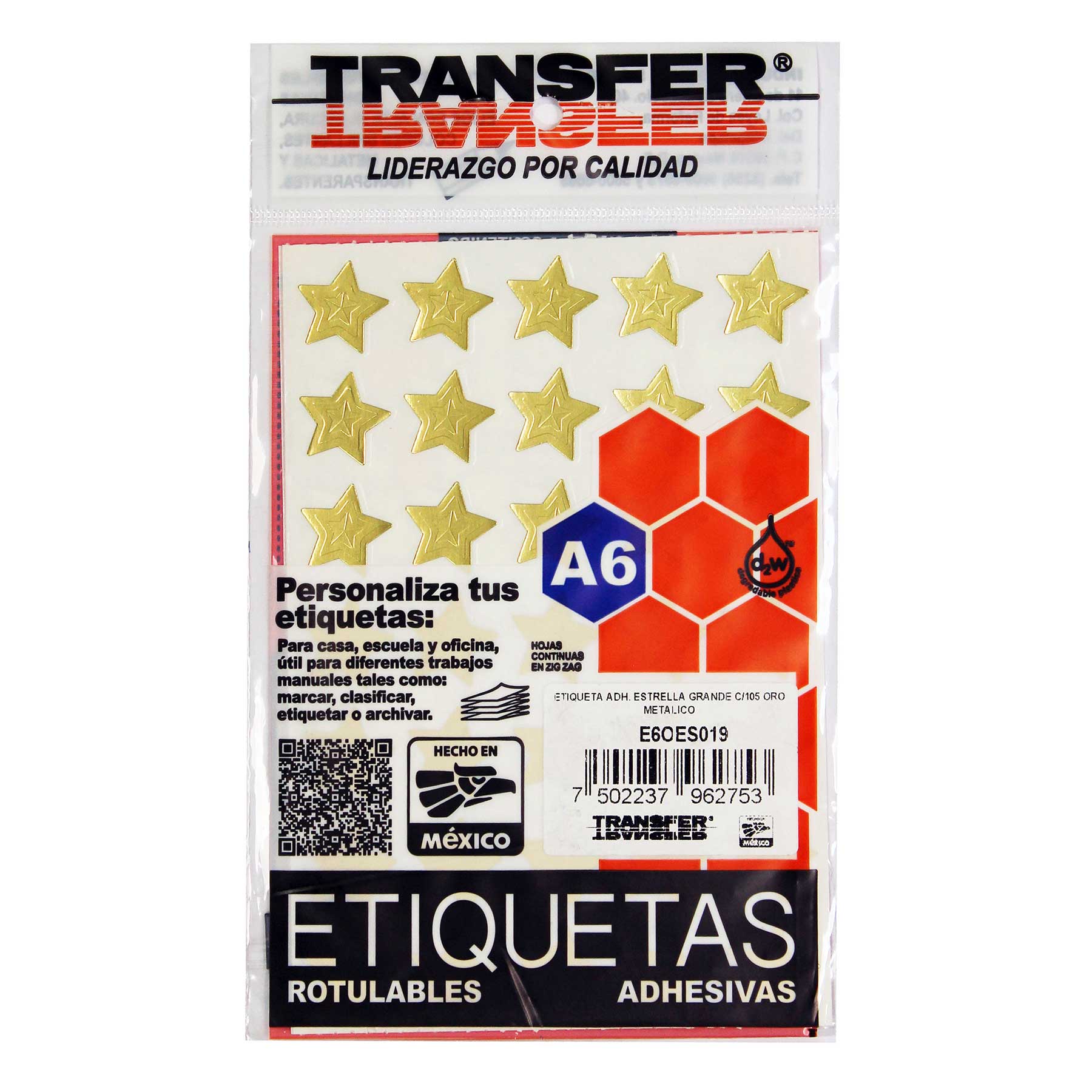 Etiqueta Estrellas Metálicas Transfer Grande C/105 Oro