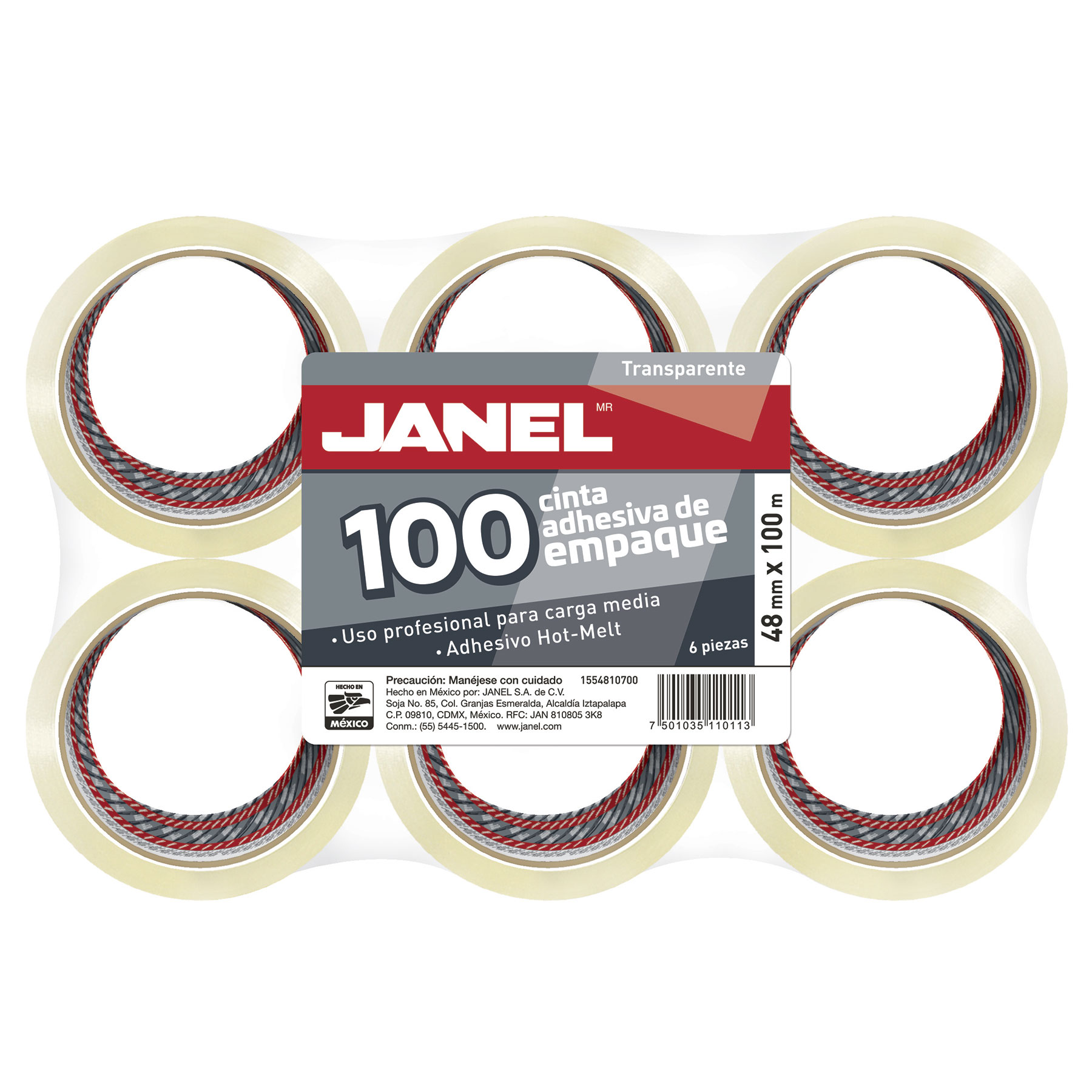 Cinta Adhesiva Empaque Transparente Janel 100, 48 mm x 100 m.