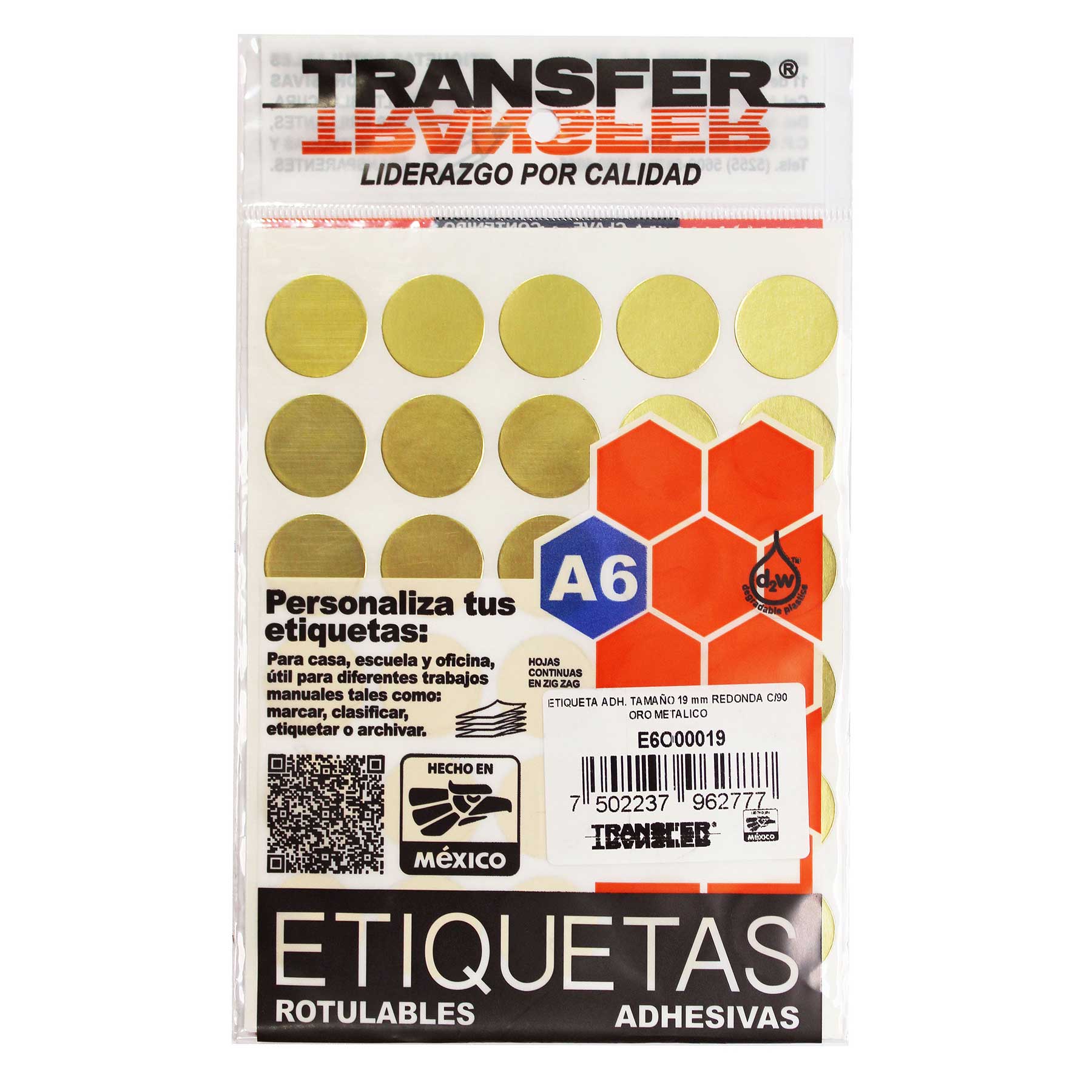Etiqueta Sello 19 mm Transfer Bl/90 Oro