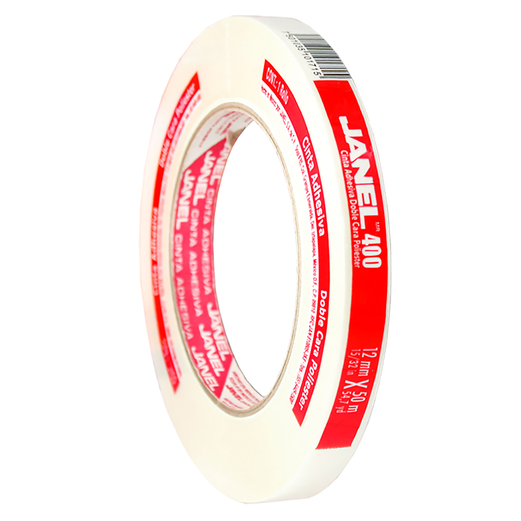 Cinta Adhesiva Doble Capa Janel 400, 12 mm x 50 m. Poliéster