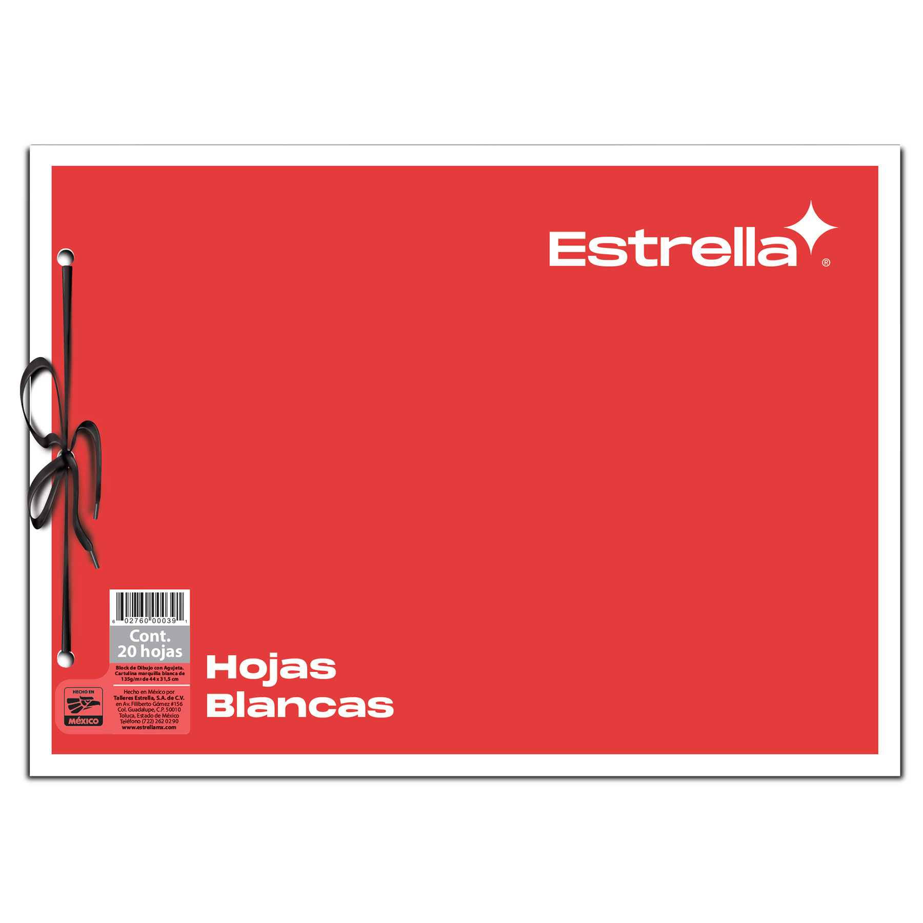 Block de Dibujo con Agujeta Estrella 0039, Blanco 44 x 31.5 cm. 20 h.