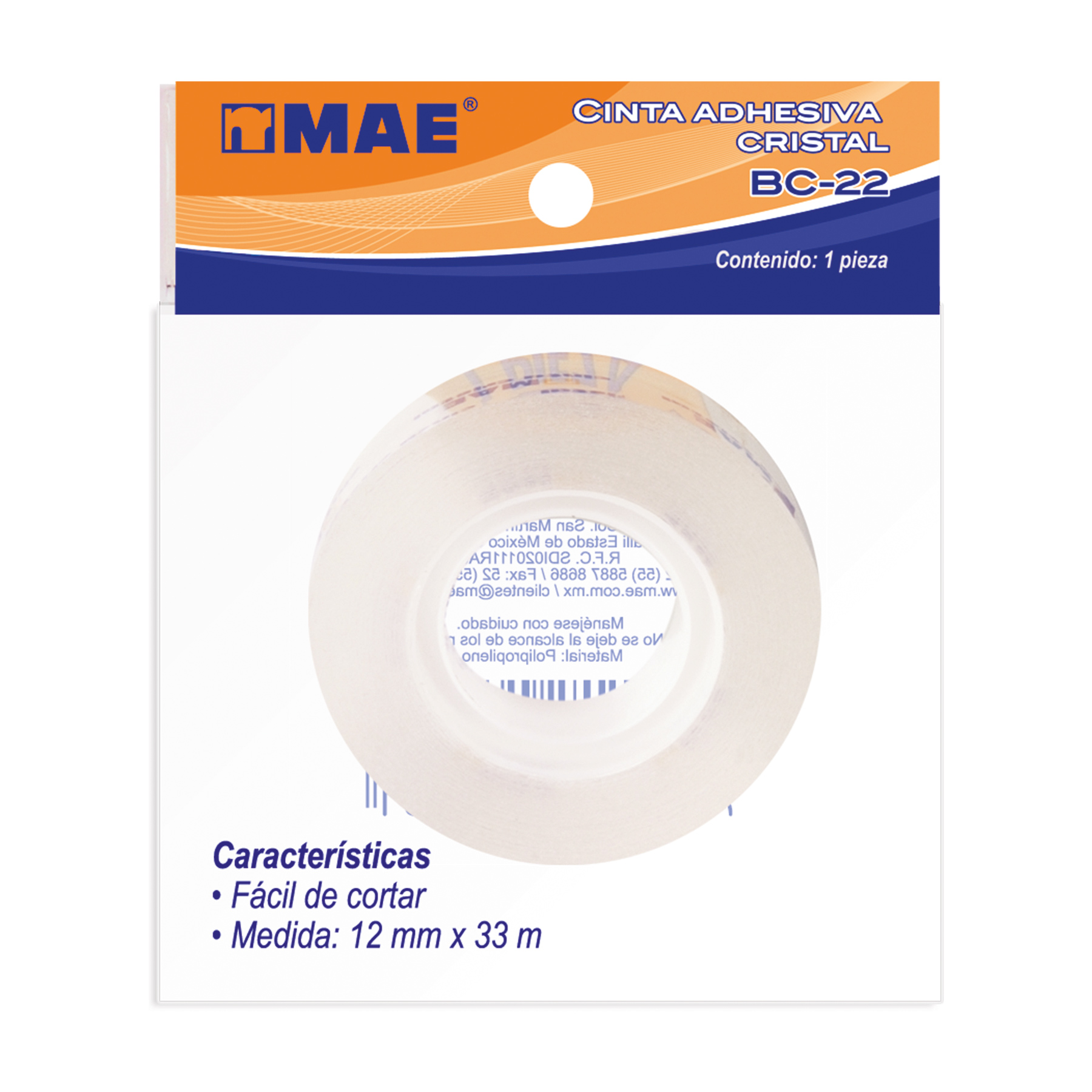 Cinta Adhesiva Cristal MAE, 12 mm x 30 m.