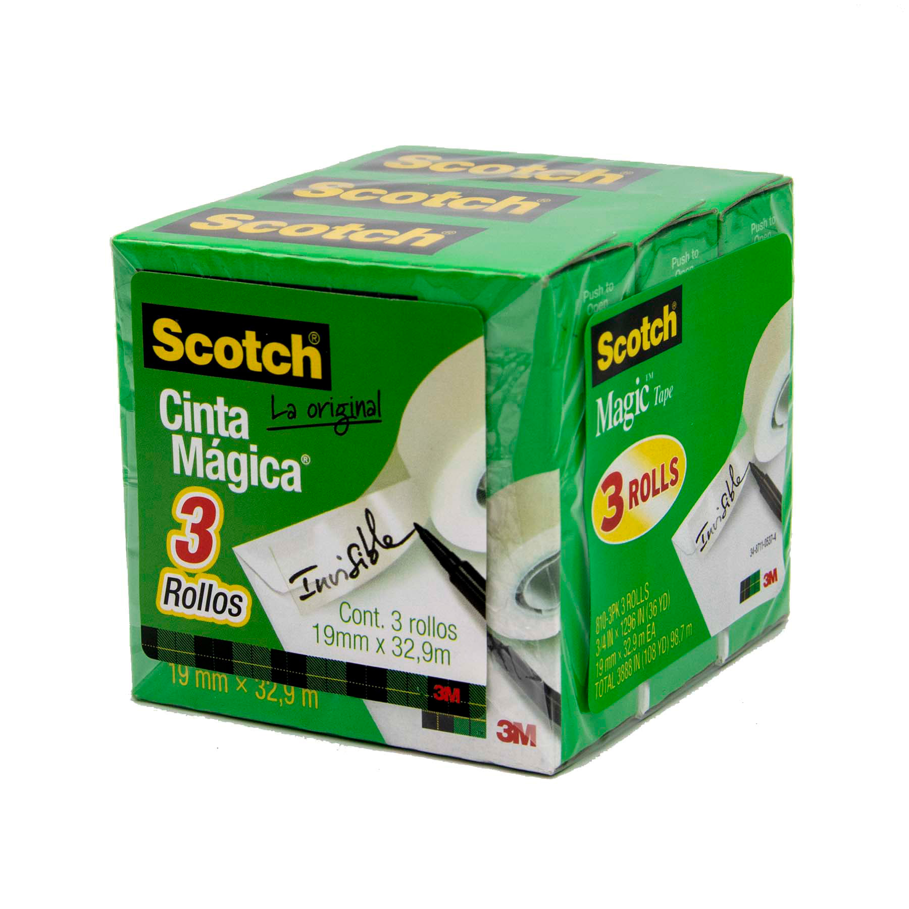 Cinta Adhesiva Mágica Scotch 810, 19 mm x 33 m. 3 Pack