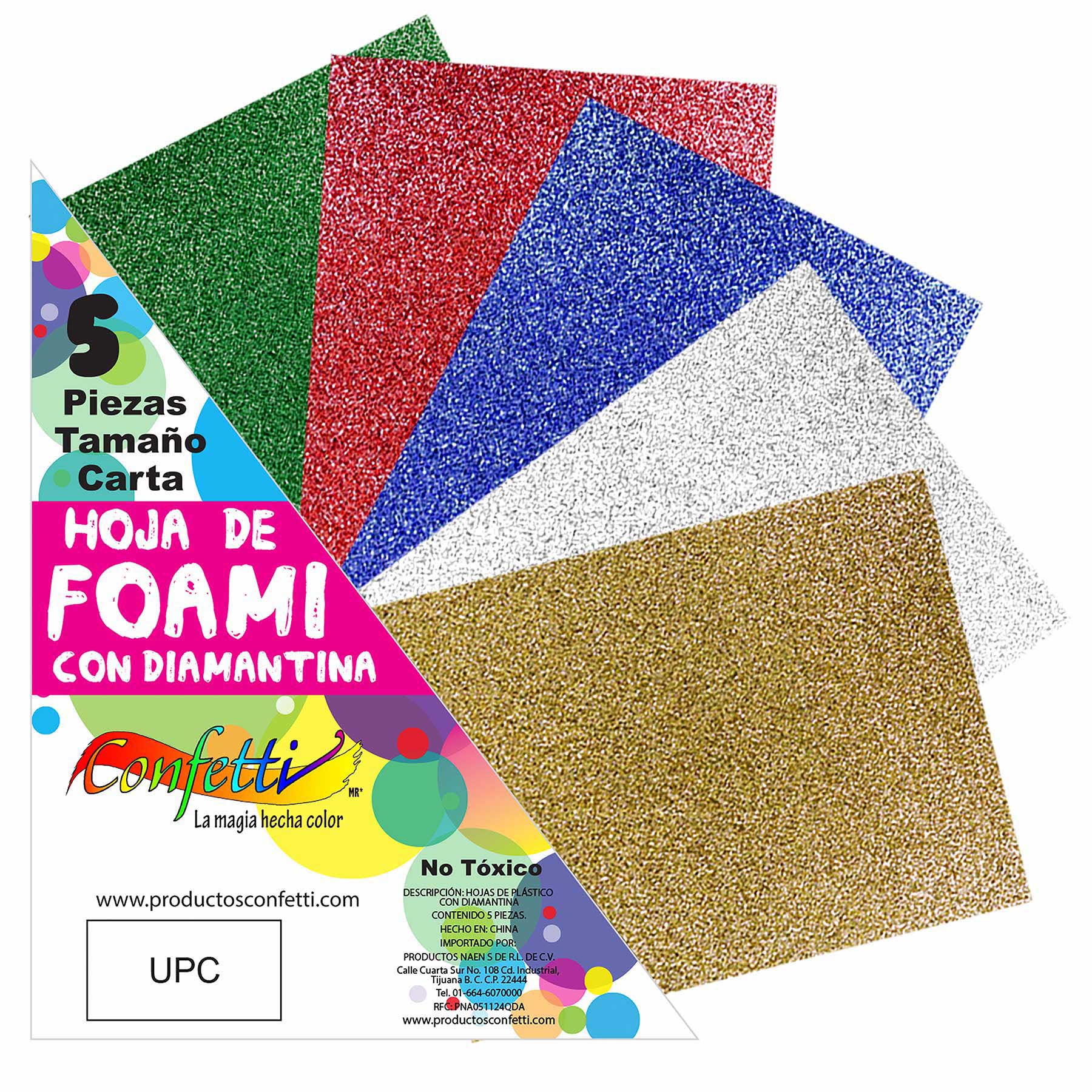 Foamy con Diamantina Confetti Carta C/5 Colores Surtidos