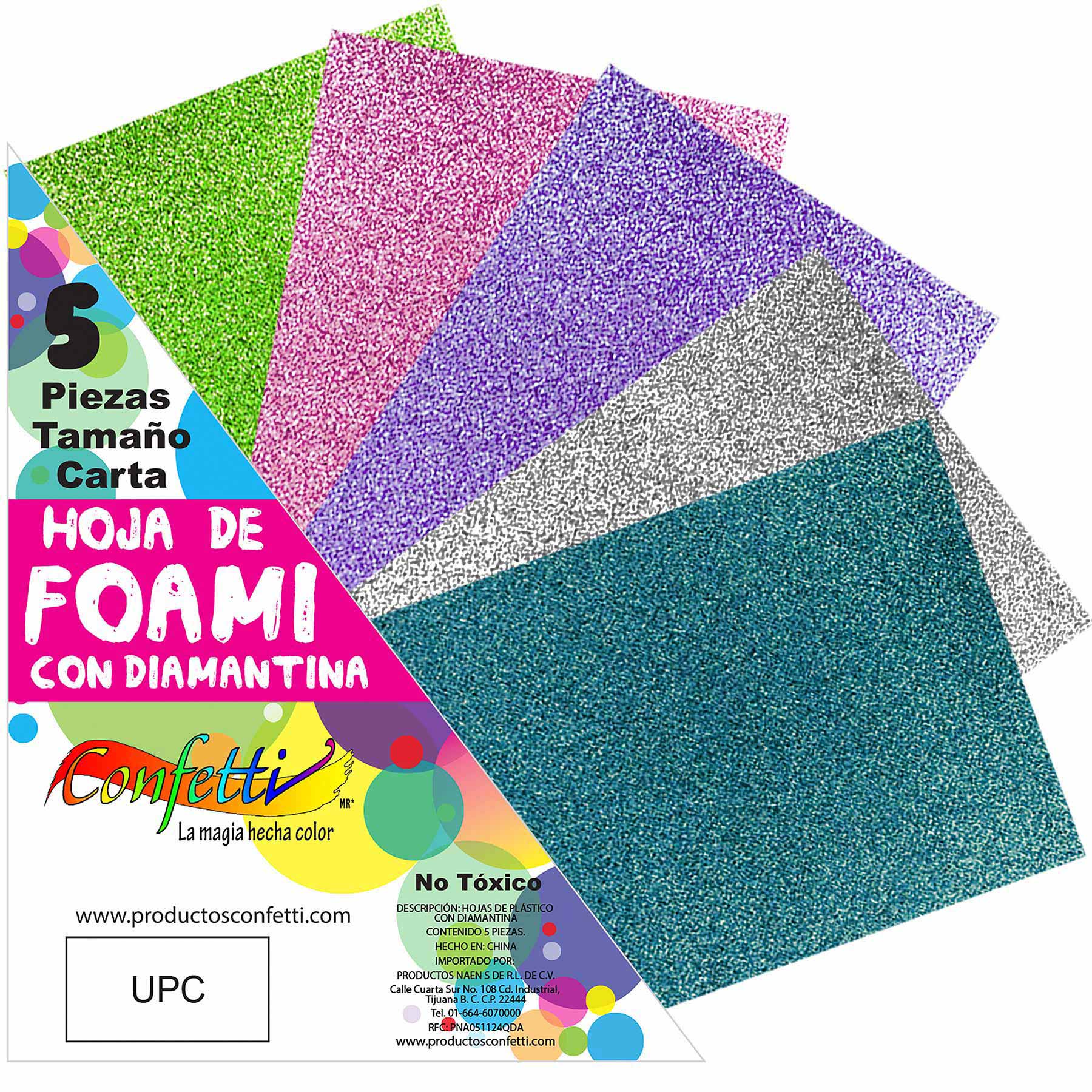 Foamy con Diamantina Confetti Carta C/5 Colores Pastel