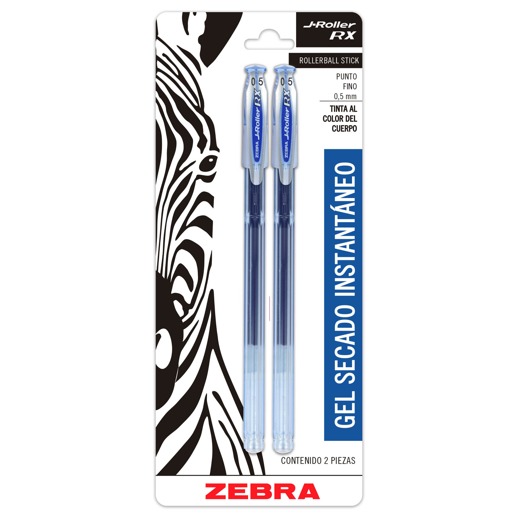 Bolígrafo Roller Gel Punto Fino 0.5 mm Zebra J-Roller RX Bl/2 Azul