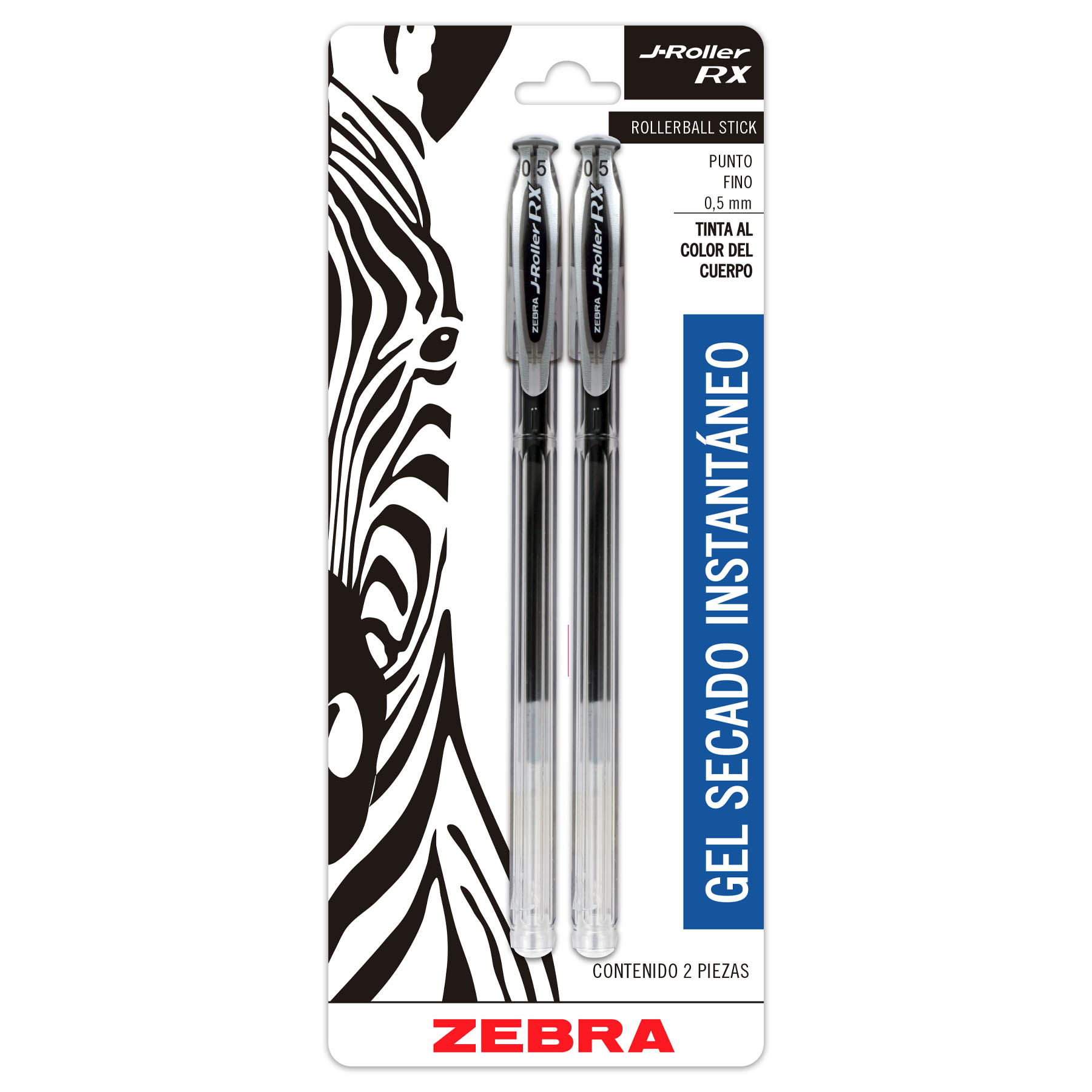 Bolígrafo Roller Gel Punto Fino 0.5 mm Zebra J-Roller RX Negro Bl/2
