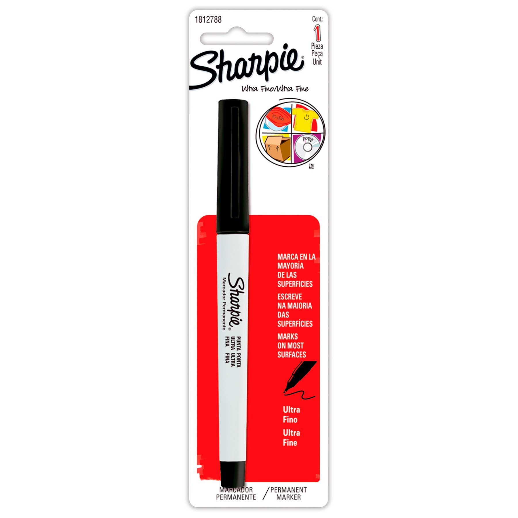 Marcador Permanente Sharpie Bl/1 Negro, Punto Ultra Fino