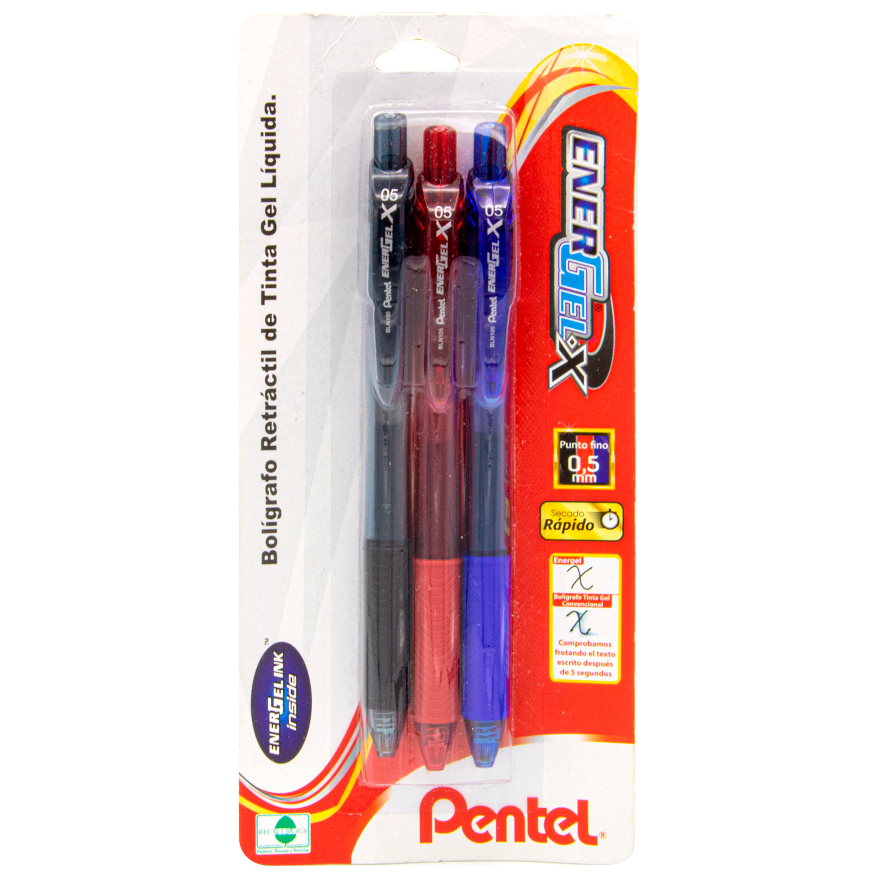 Bolígrafo Retráctil Punto Fino 0.5 mm Pentel Energel X Bl/3