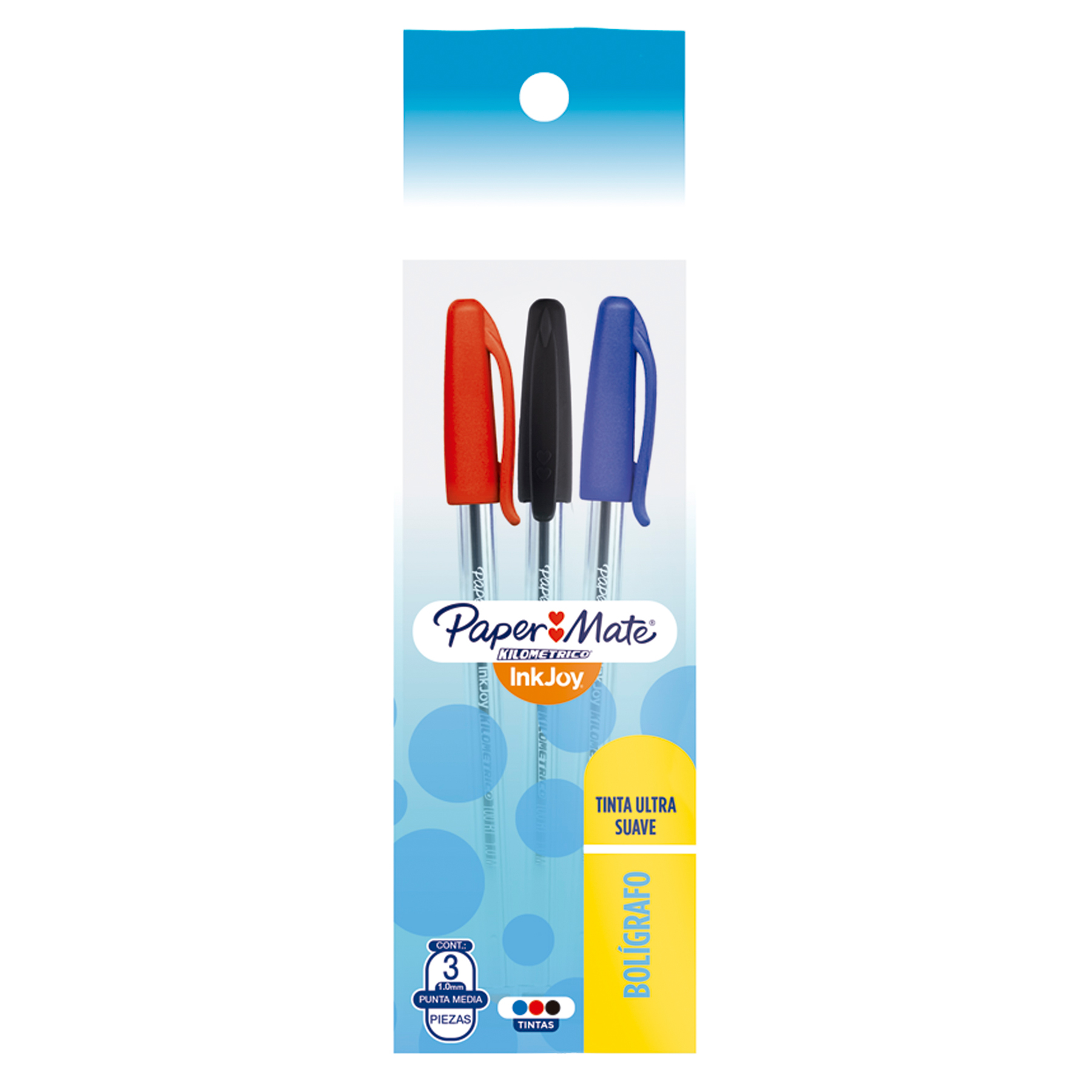 Bolígrafo Punto Mediano 1.0 mm Paper Mate Kilométrico 100 Bl/3