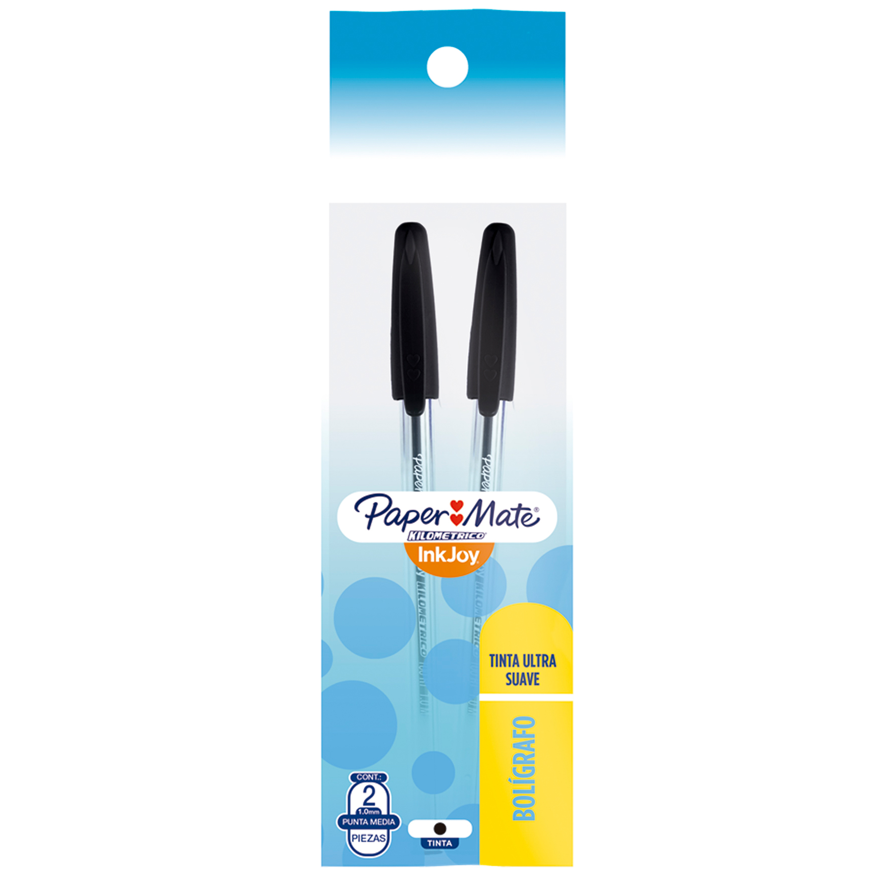 Bolígrafo Punto Mediano 1.0 mm Paper Mate Kilométrico 100 Bl/2 Negro