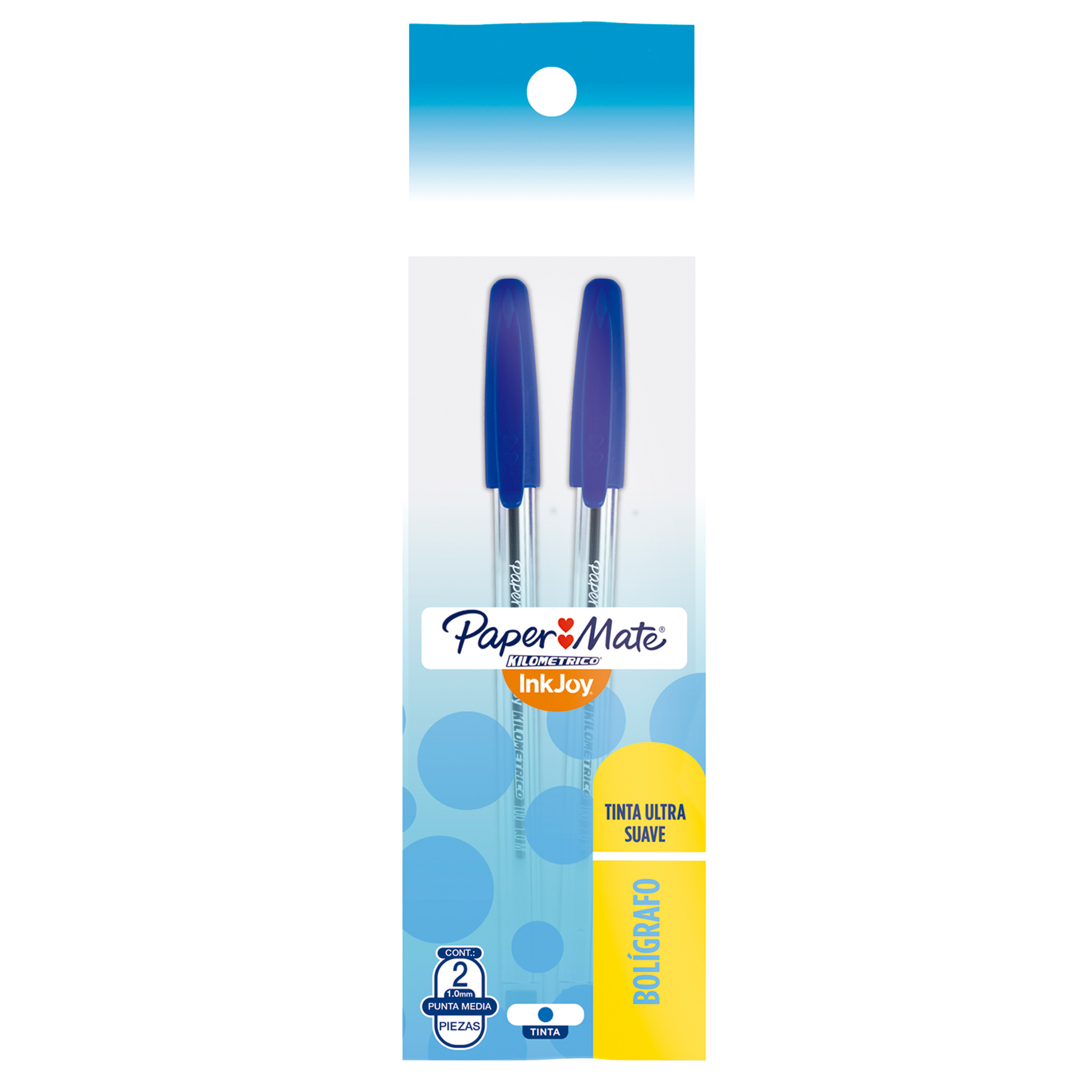 Bolígrafo Punto Mediano 1.0 mm Paper Mate Kilométrico 100 Bl/2 Azul