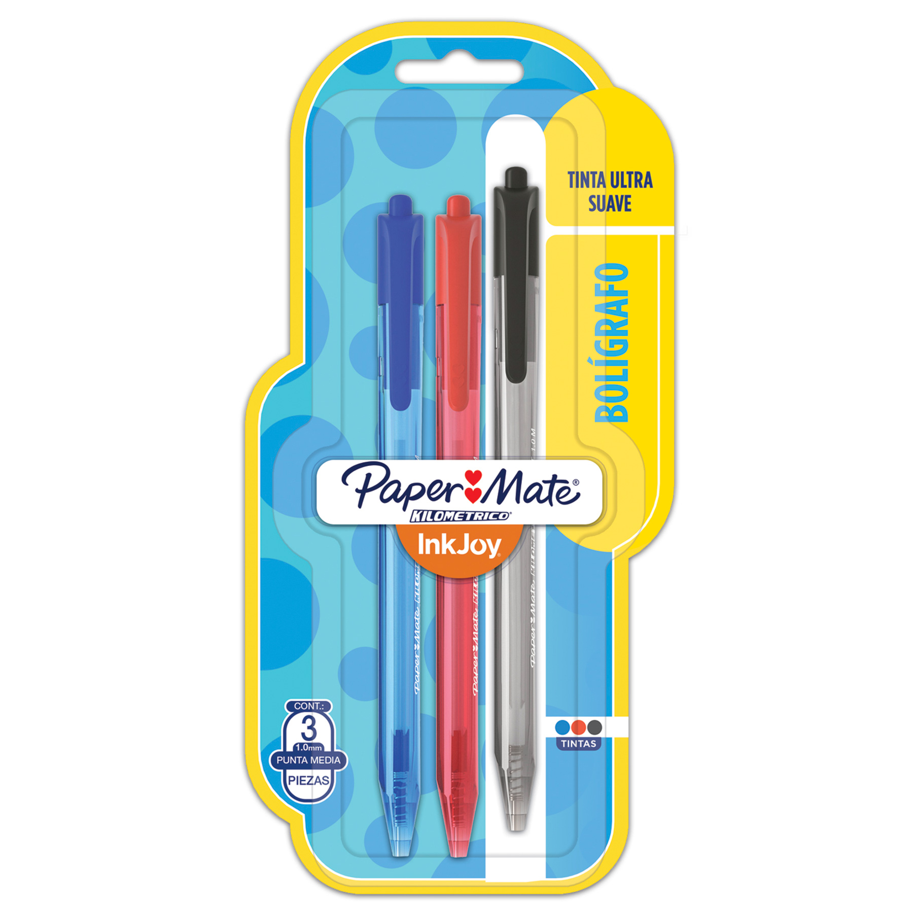 Bolígrafo Retráctil 1.0 mm Paper Mate Kilométrico 100 RT Bl/3