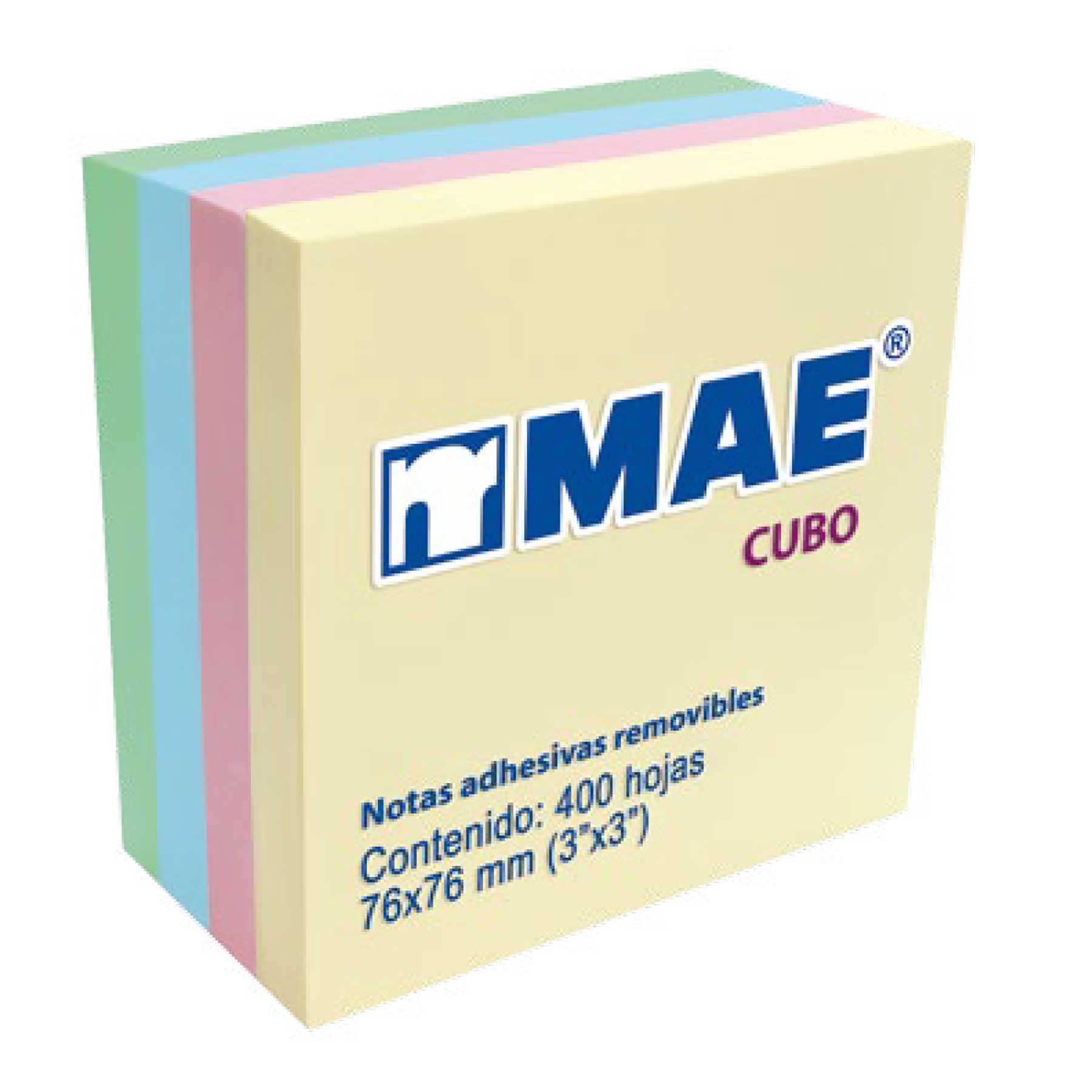 Cubo de Notas Adhesivas MAE Pastel 7.6 x 7.6 cm C/400 h.