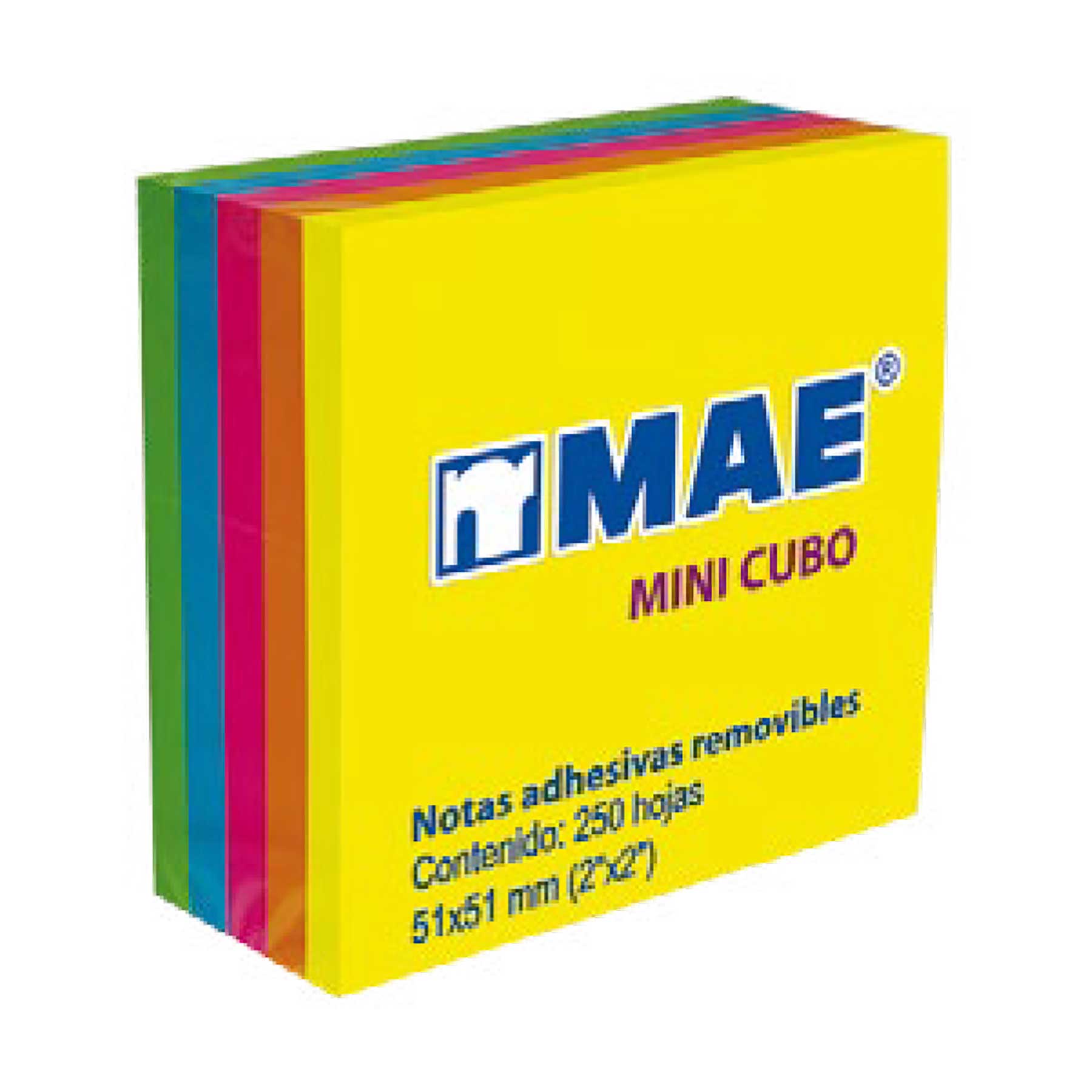 Mini Cubo de Notas Adhesivas MAE Neón 5.1 x 5.1 cm C/250 h.