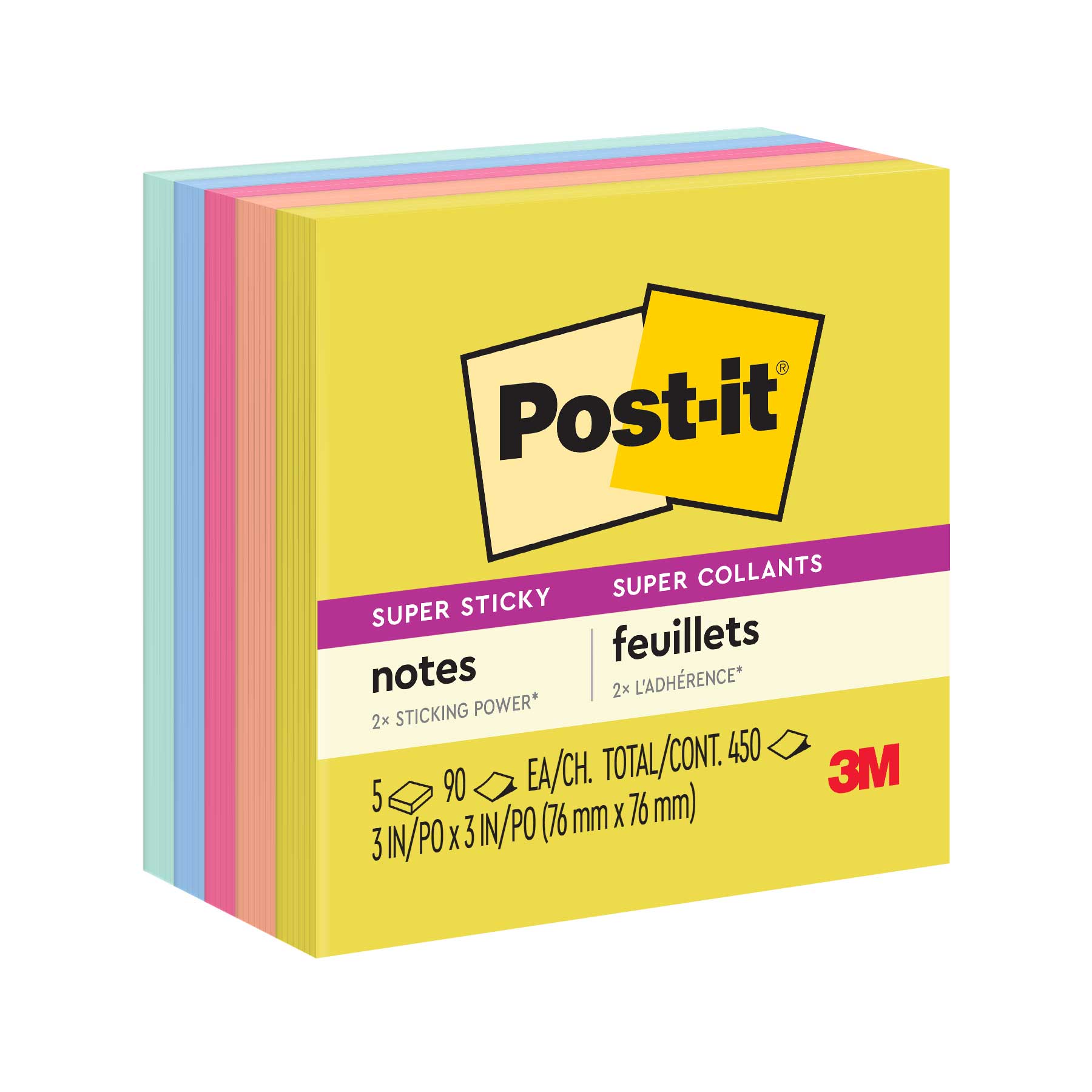 Cubo Post-it Super Sticky Summer Joy 7.6 x 7.6 cm C/450 h.