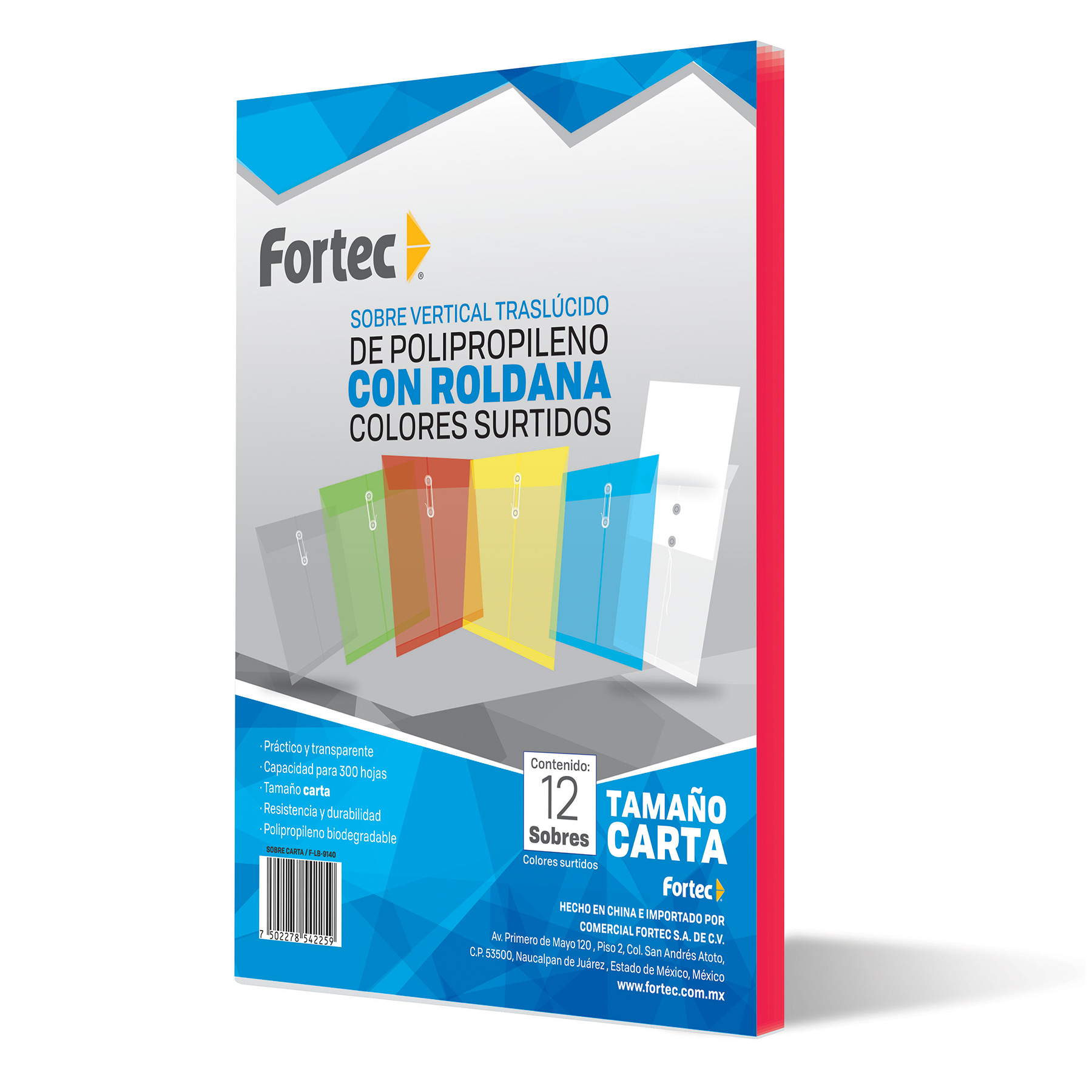 Sobre Protector con Rondana Fortec Carta Vertical Rojo