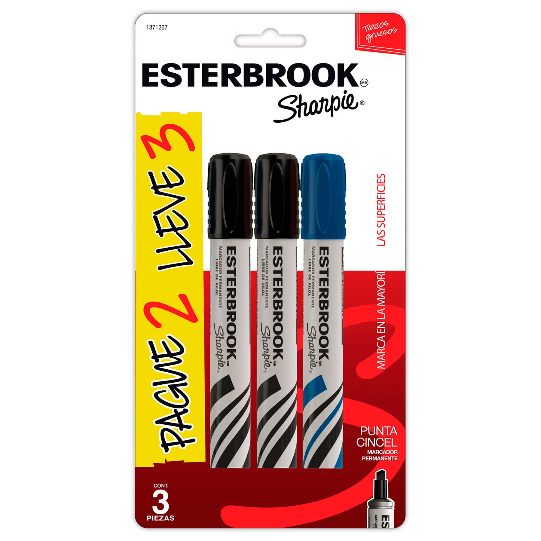 Marcador Permanente Sharpie Esterbrook Bl/3 Pague 2, Punta Cincel