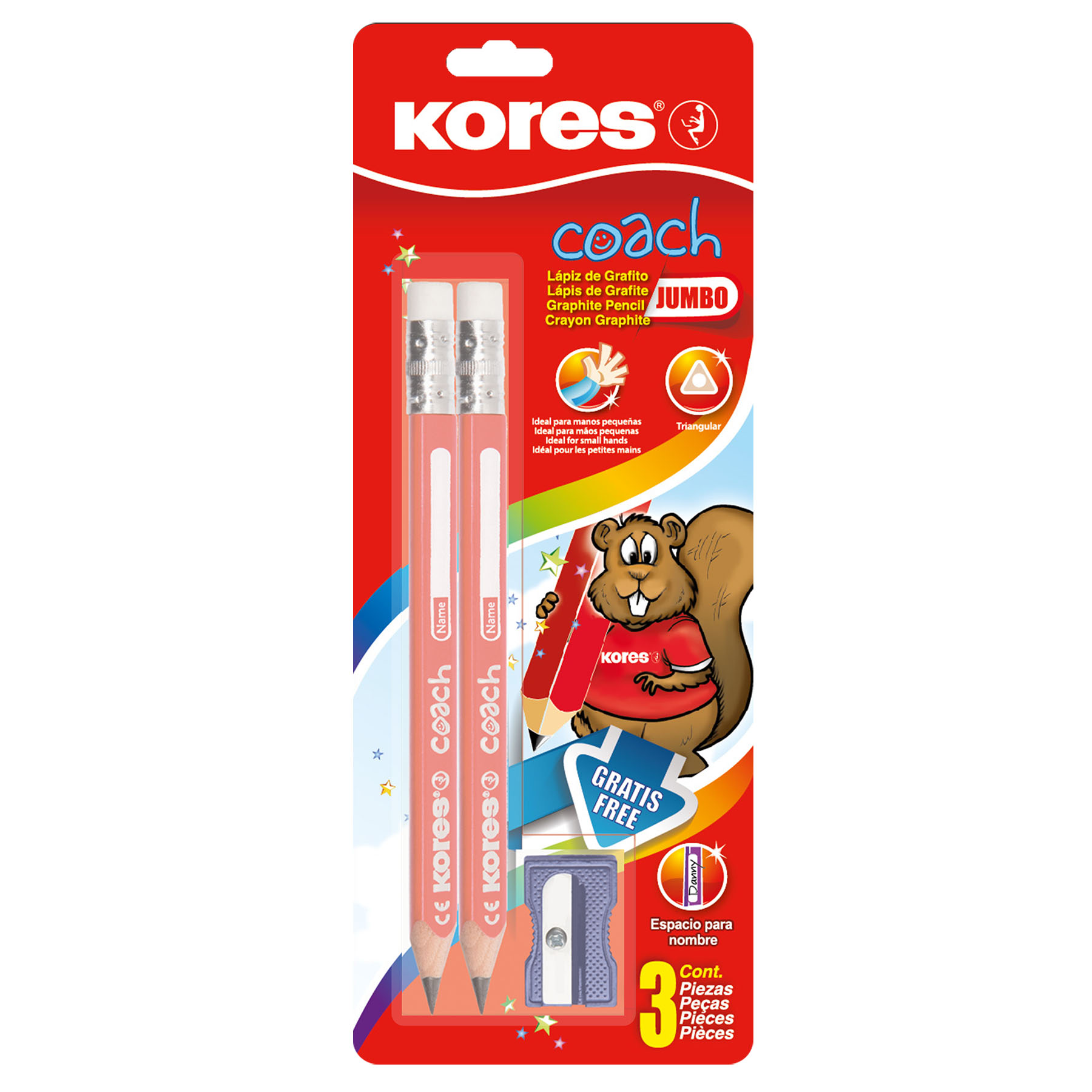 Lápiz de Grafito Entrenador Kores Coach Jumbo Triangular Bl/2