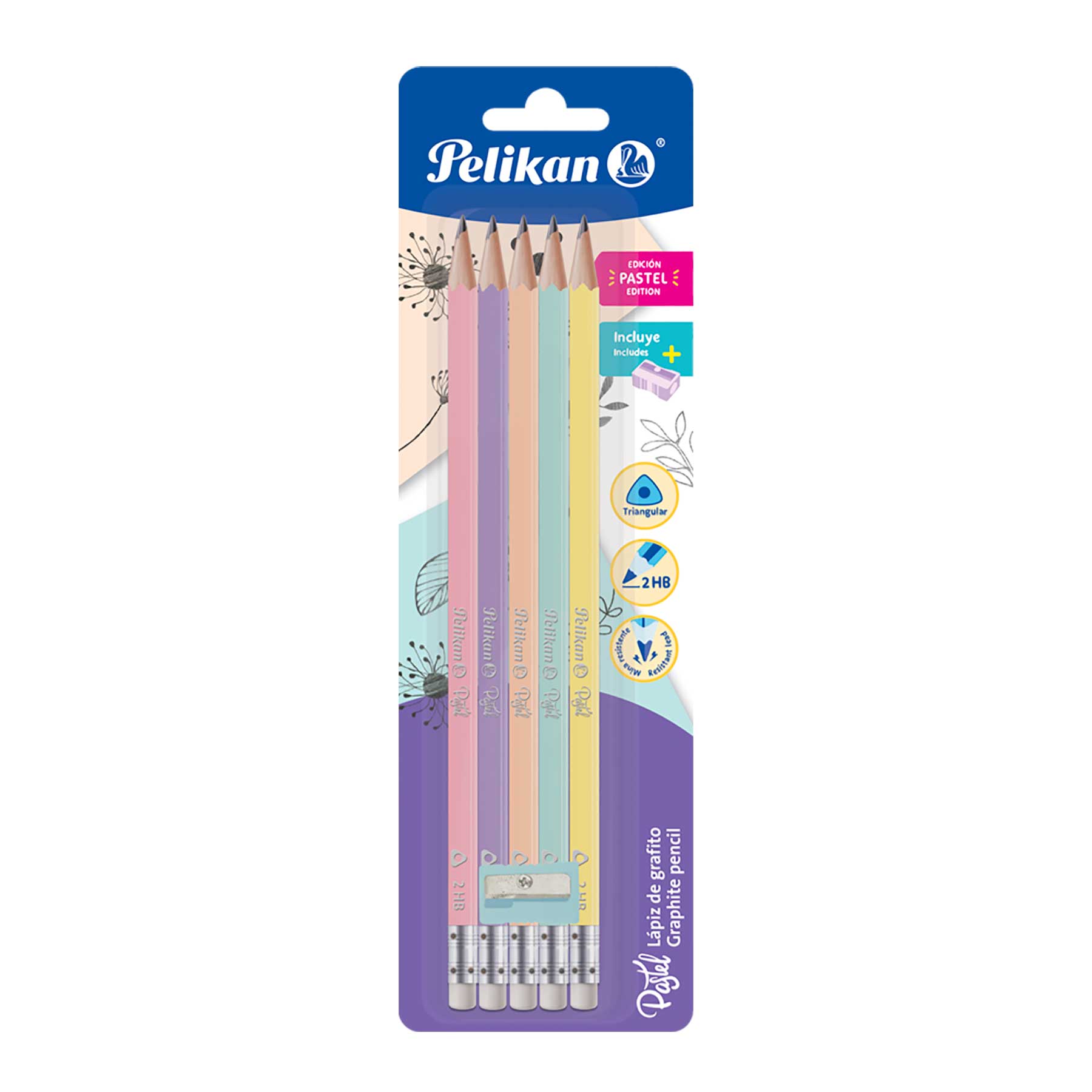 Lápiz de Grafito #2 Pelikan Triangular Pastel Bl/5