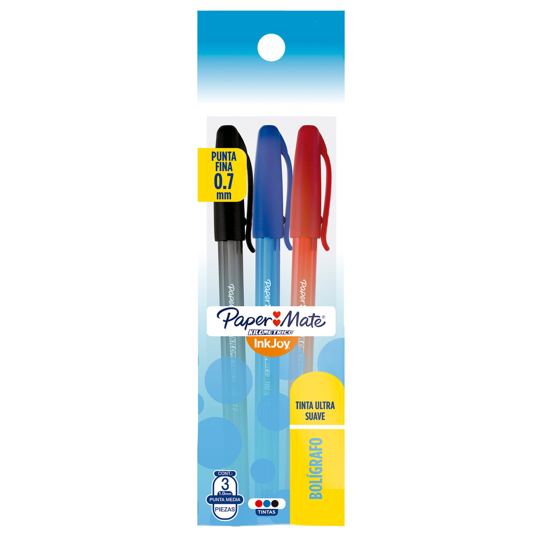 Bolígrafo Punto Fino 0.7 mm Kilométrico 100 Paper Mate Bl/3