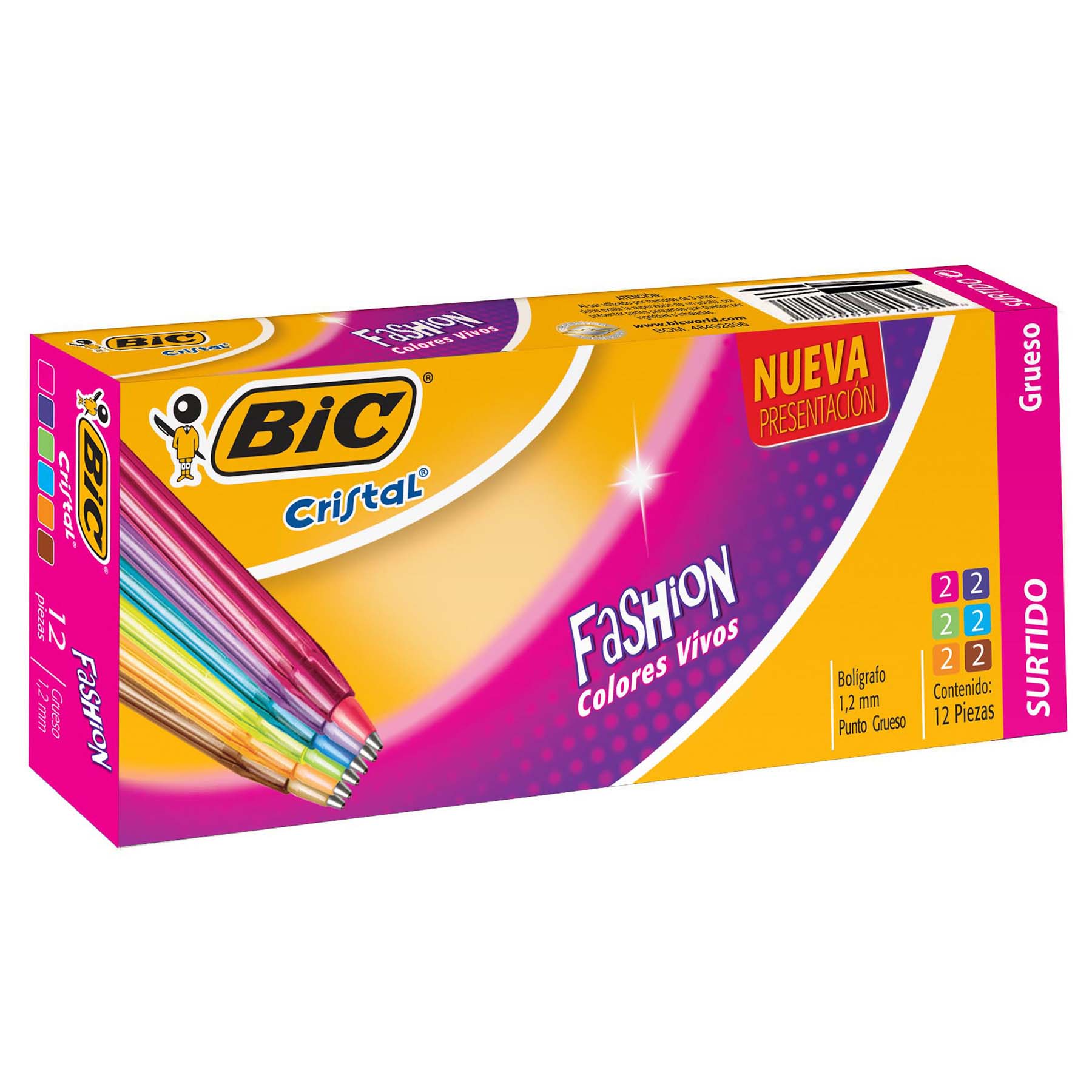 Bolígrafo Punto Grueso 1.2 mm Bic Fashion Colores Vivos Surtido