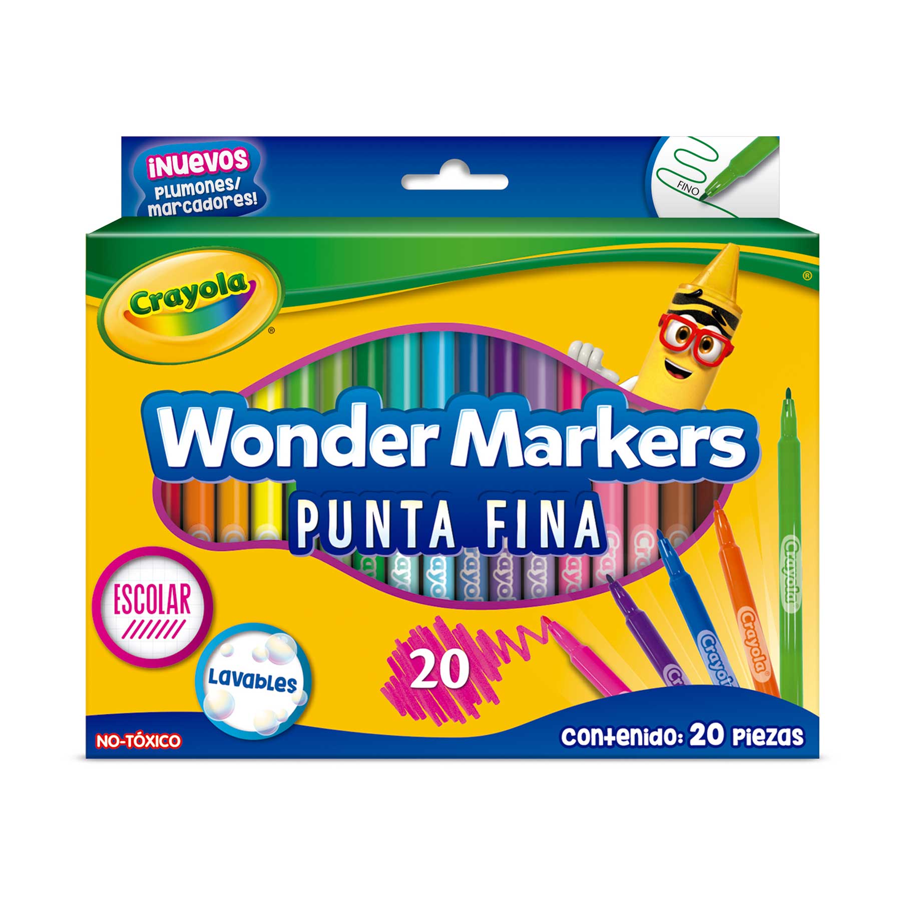 Plumones Crayola Wonder Marker C/20 Punto Fino, Lavables